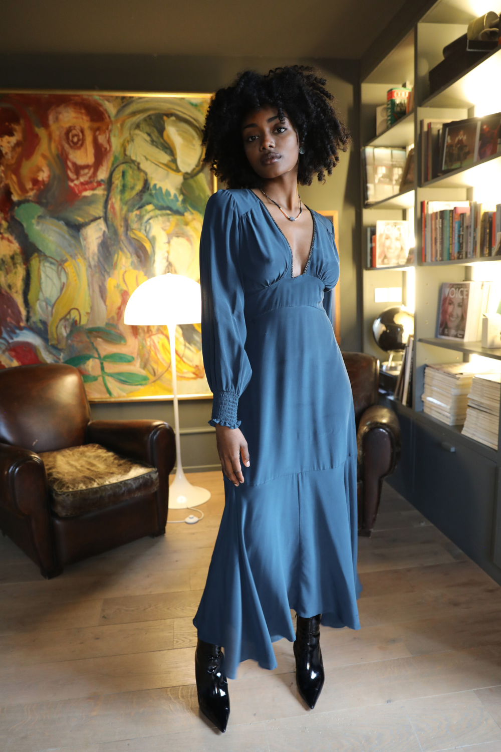 Electra Dress in Bay Blue Silk