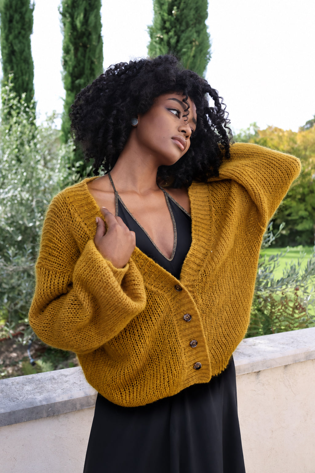 Cropped Cardigan in Gold