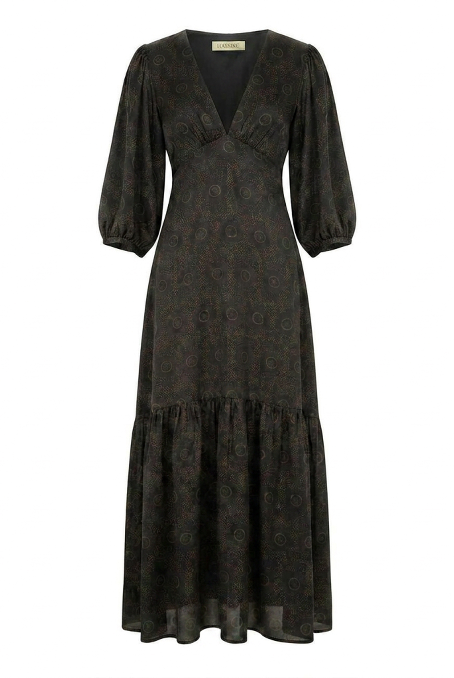 Aura Dress in Black Sands Peacock Print