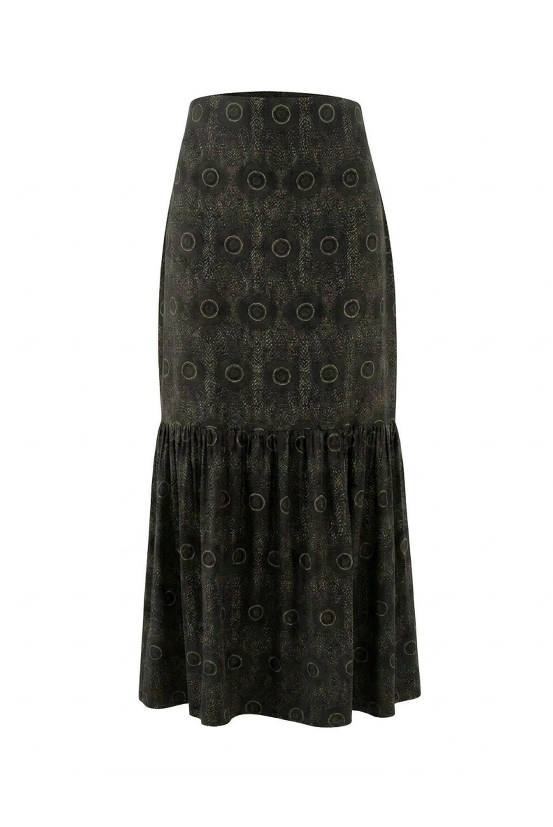 Aura Skirt in Black Sands Peacock Print