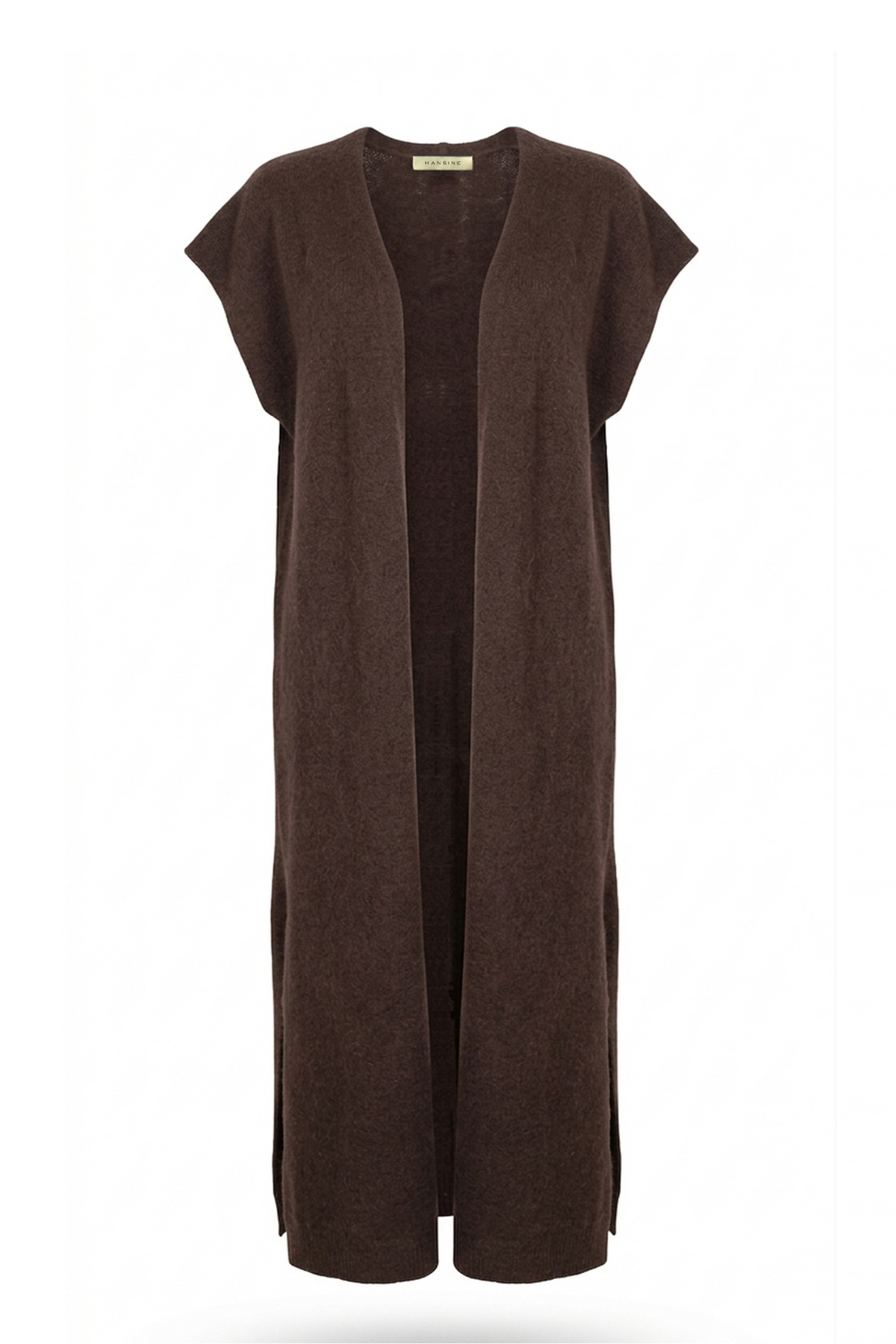 Rhea Long Wool Gilet in Bitter Chocolate