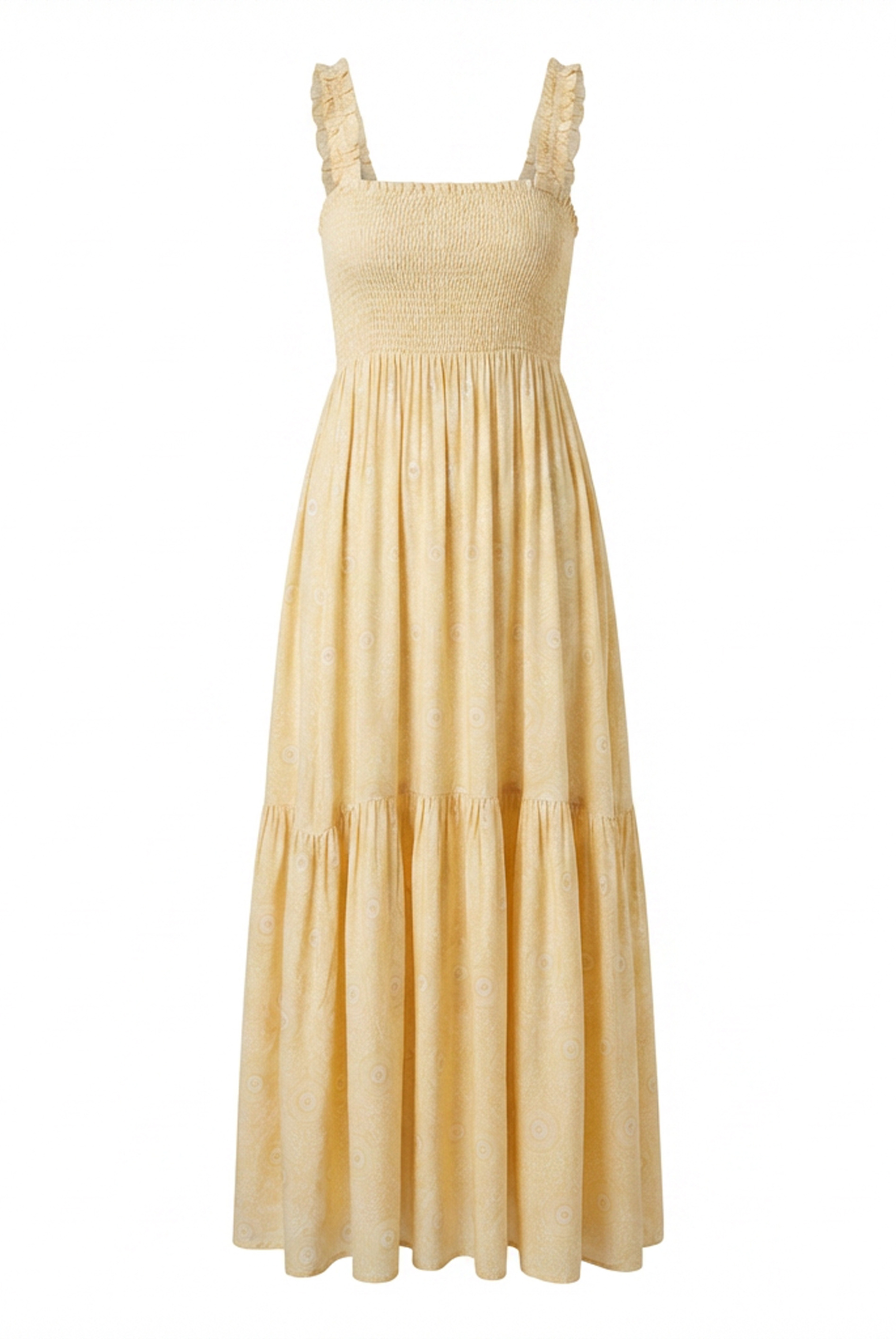Helia Dress in Buttercream Peacock Print