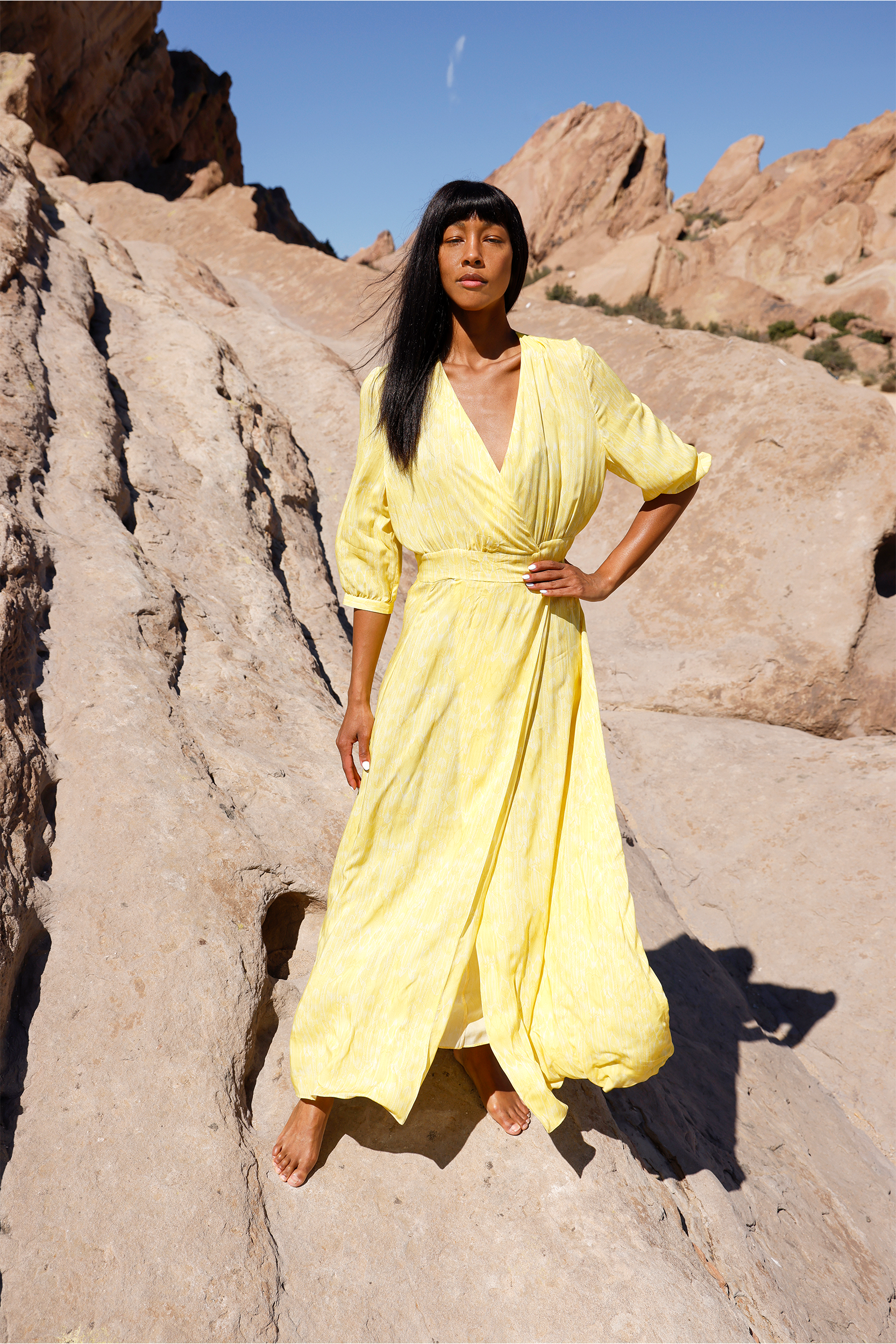 Athena in Feather Print in Yellow