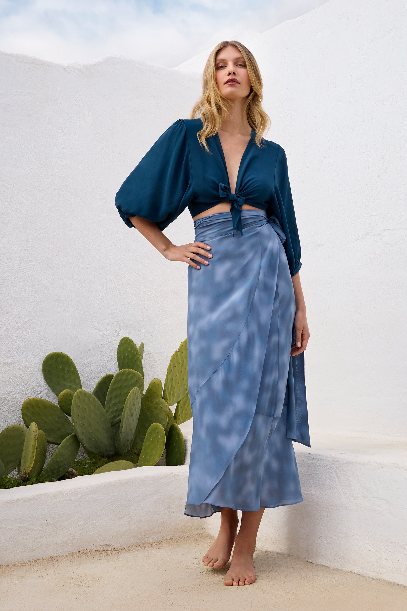 Calypso Skirt in Blue Watercolour Print