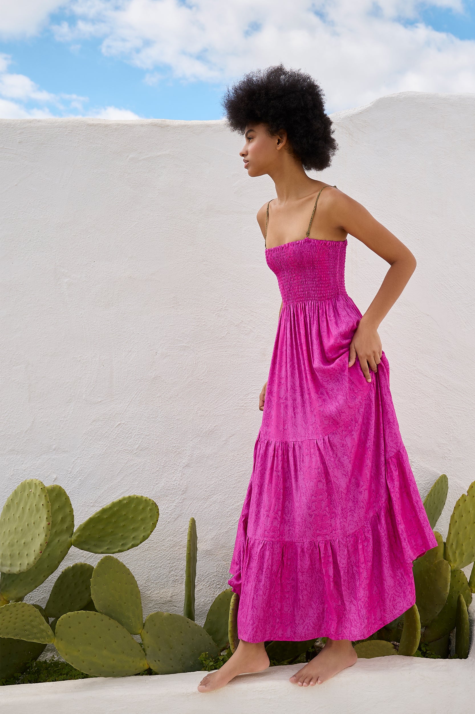 Gaia Dress in Magenta Snake Print