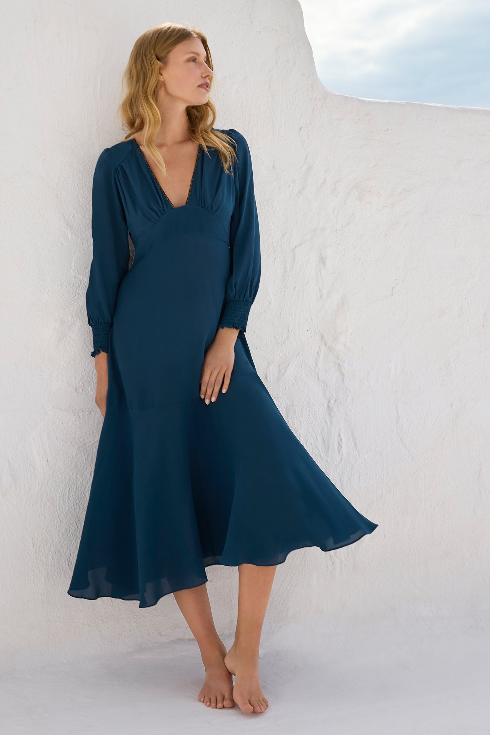 Electra Dress in Bay Blue Silk