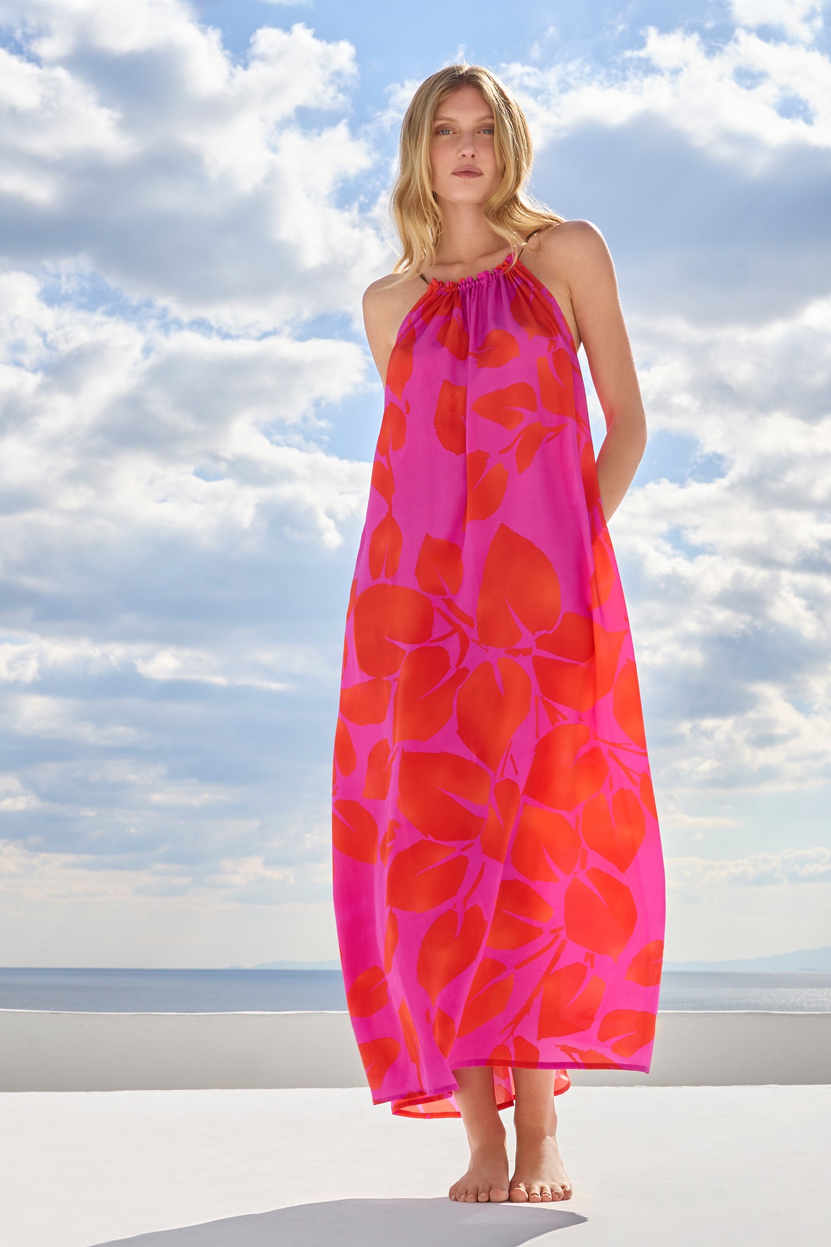 Astrea Dress in Magenta Foglia Print