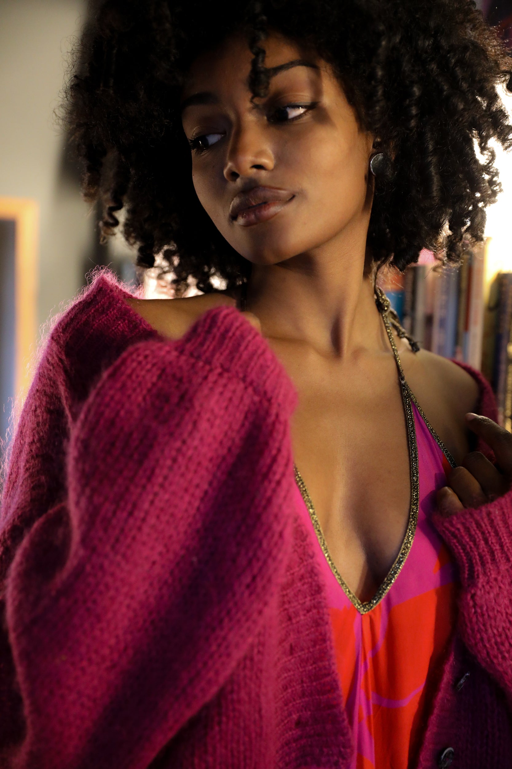 Rhodes Dress in Magenta Foglia Print