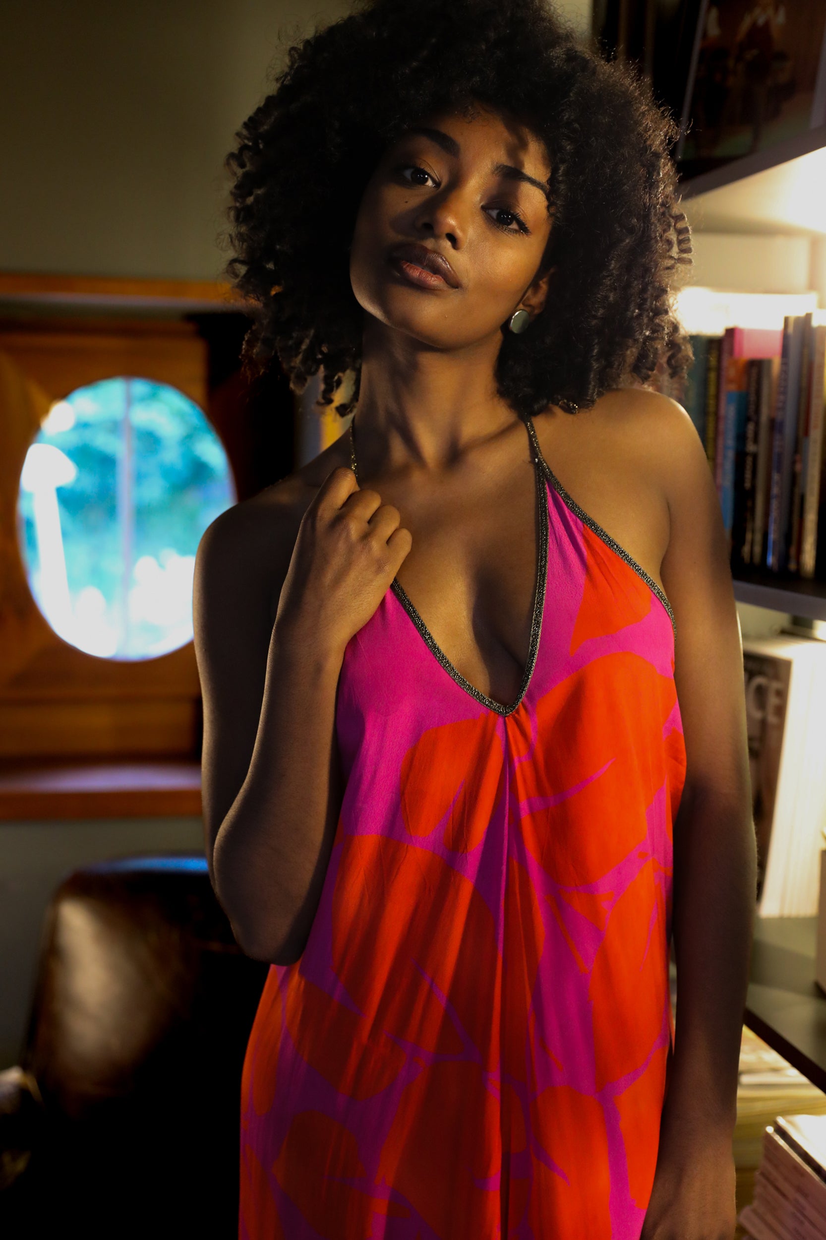 Rhodes Dress in Magenta Foglia Print