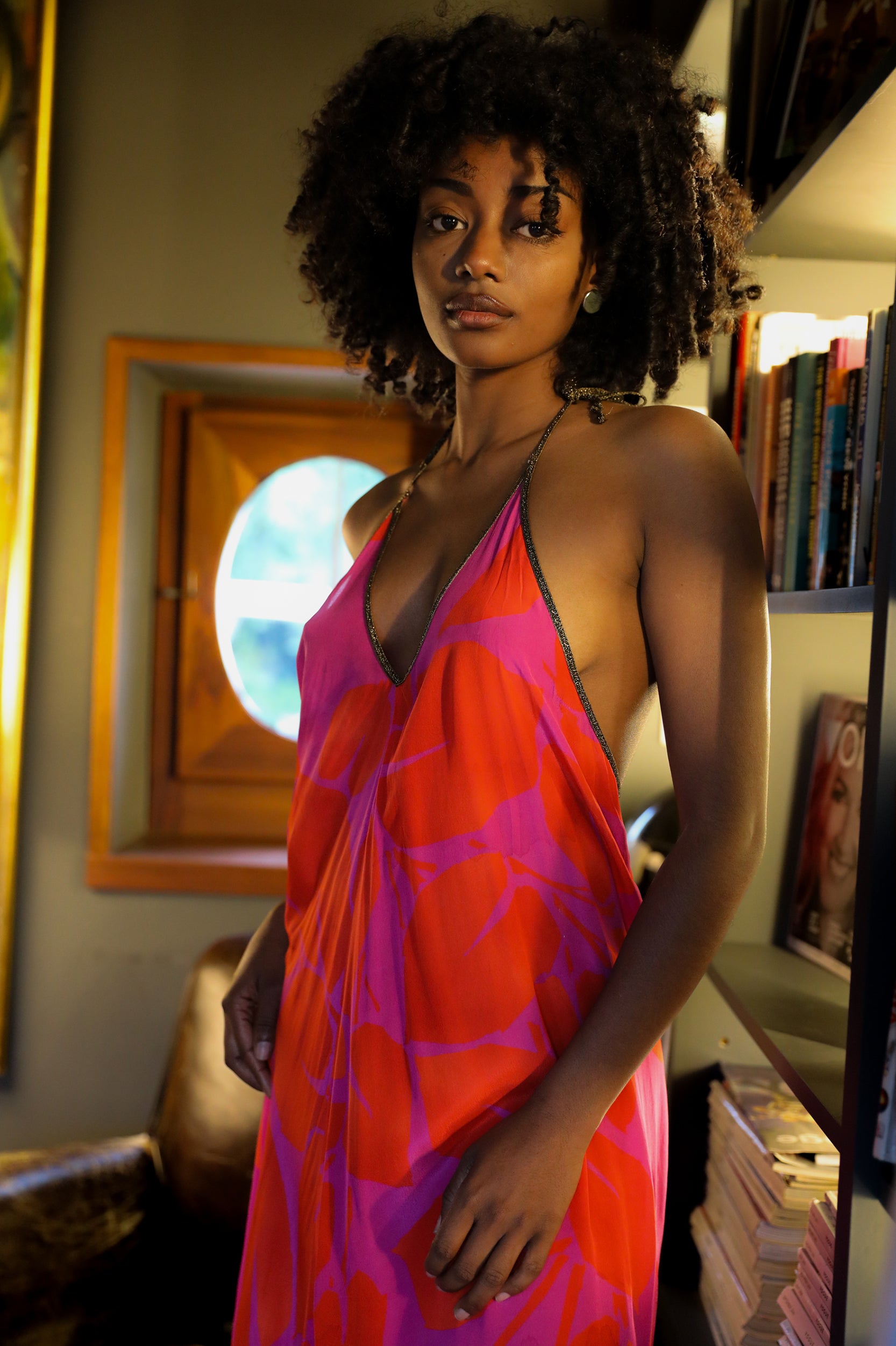 Rhodes Dress in Magenta Foglia Print