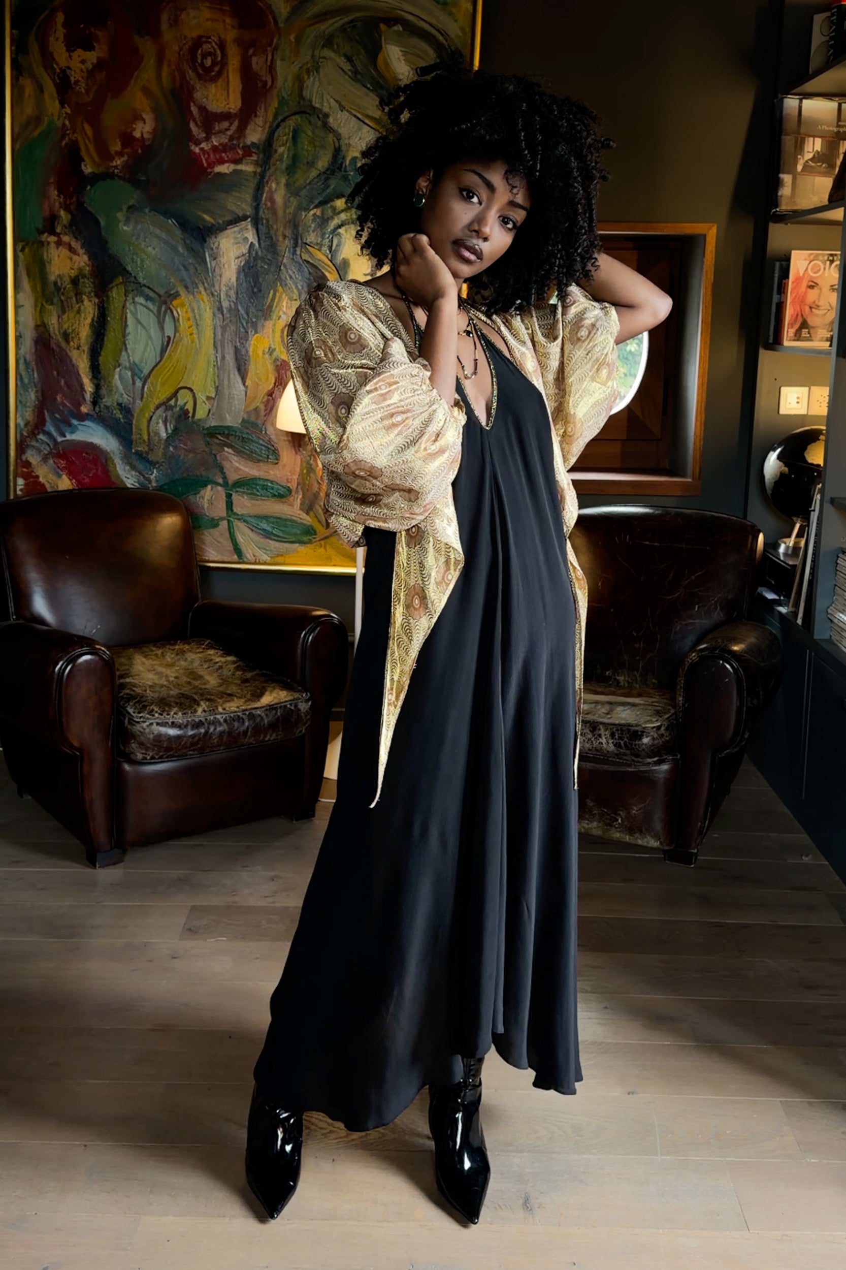 Bolero in Gold Peacock Print