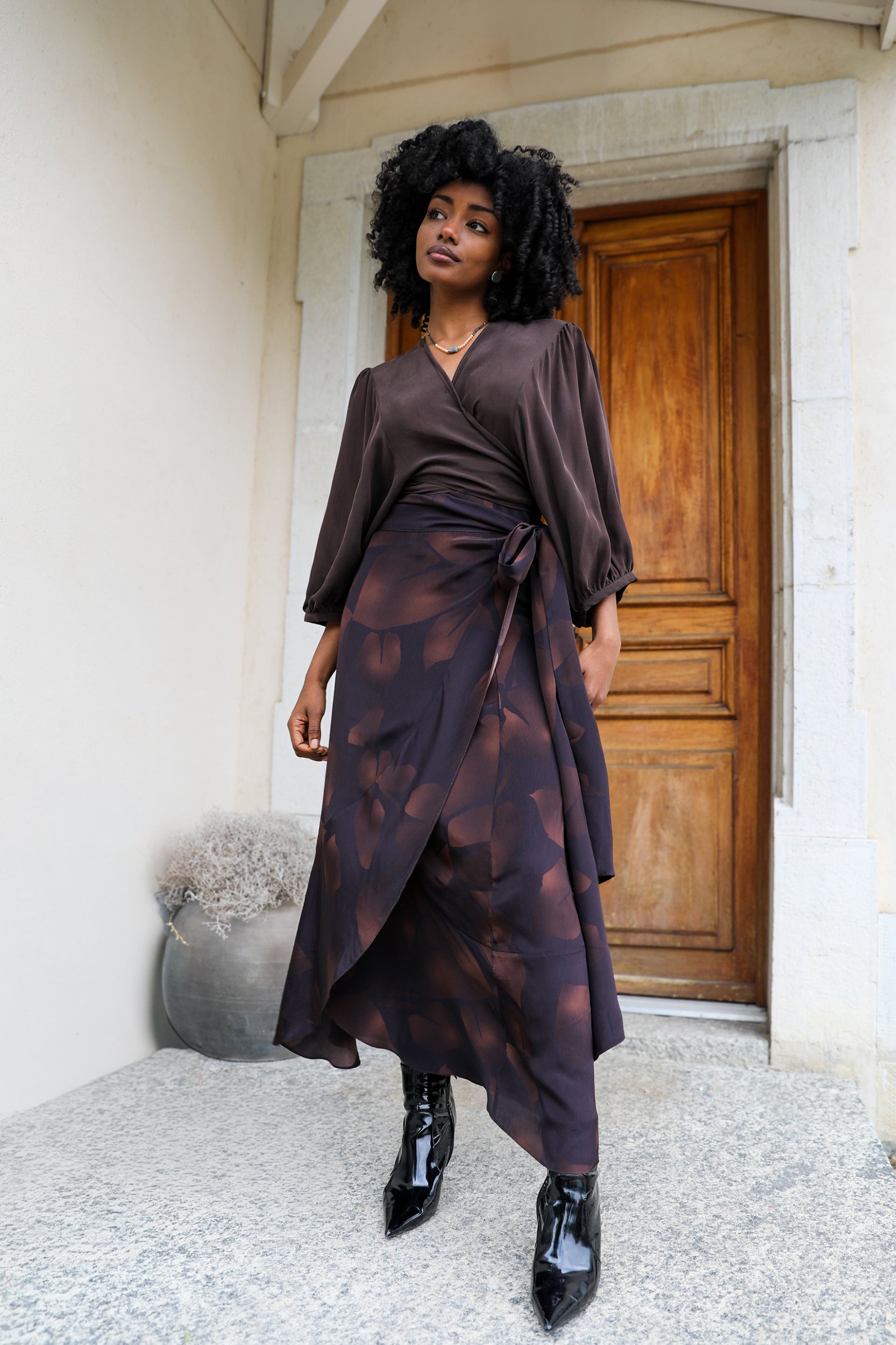 Calypso Skirt in Chocolate Foglia Print