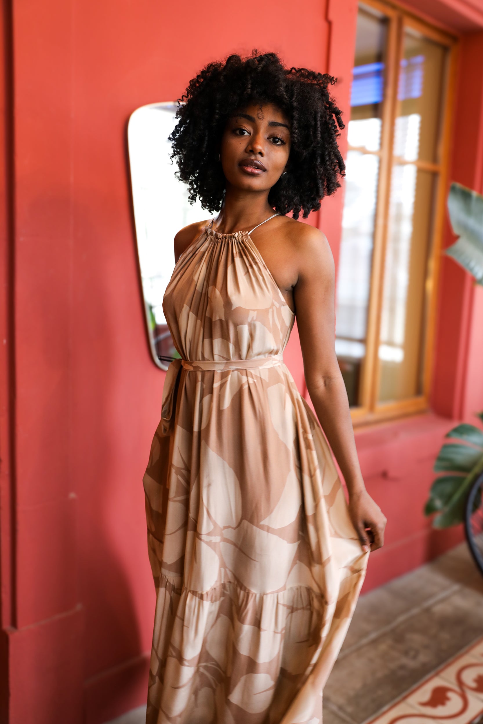 Astrea Dress in Mocha Foglia Print