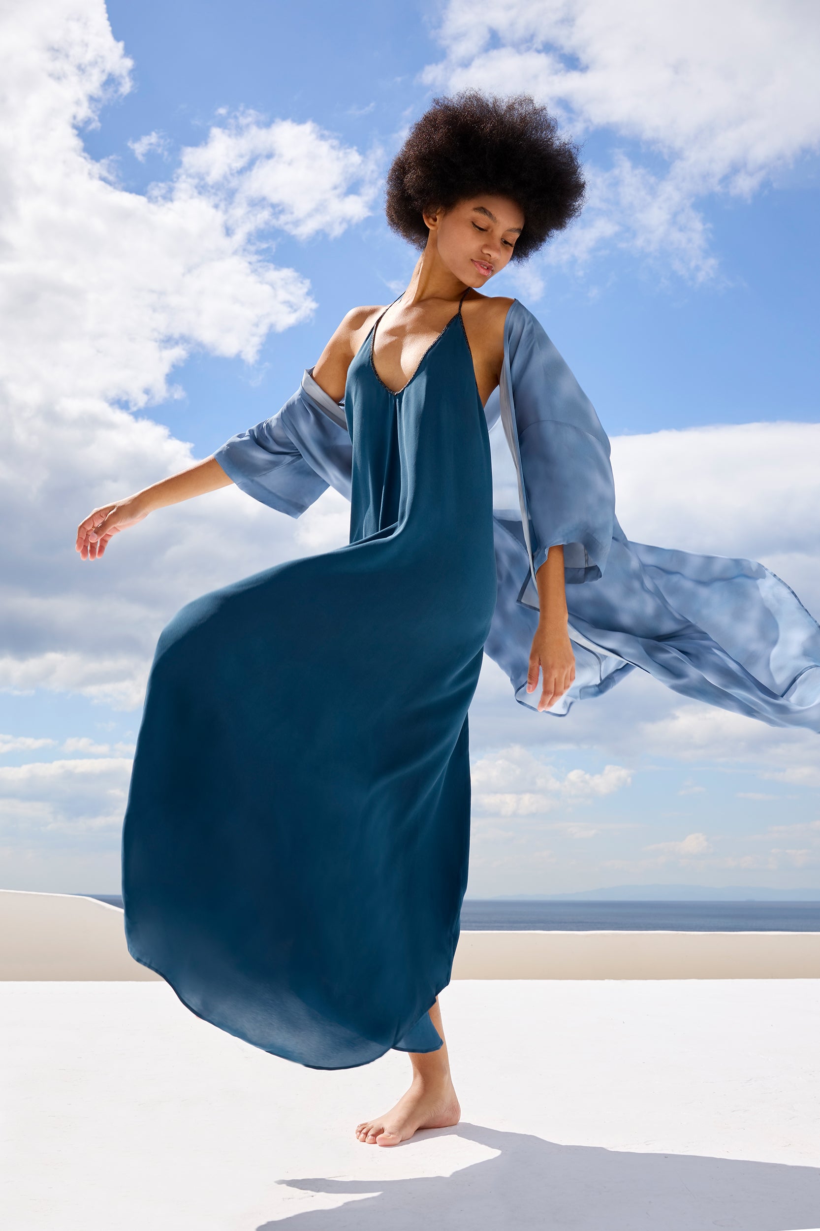 Hera Kimono in Blue Watercolor Print