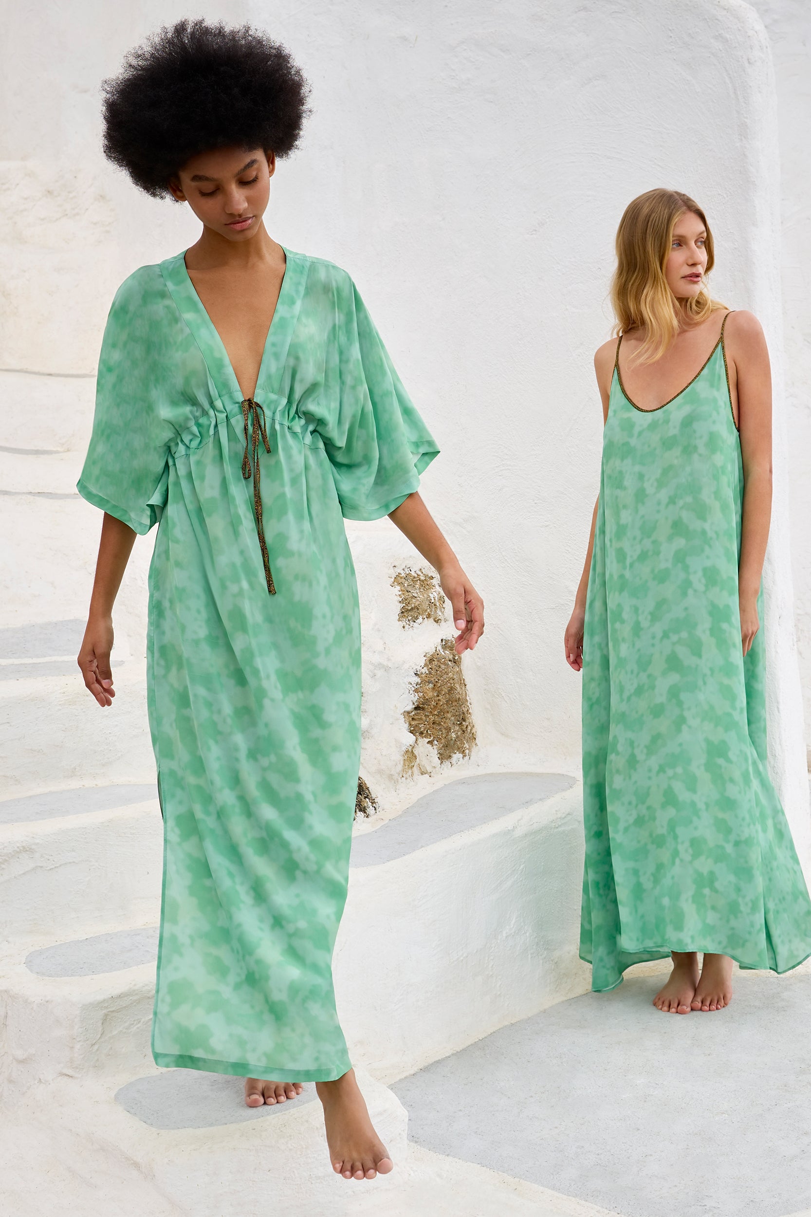 Hestia Dress in Green Watercolour Print