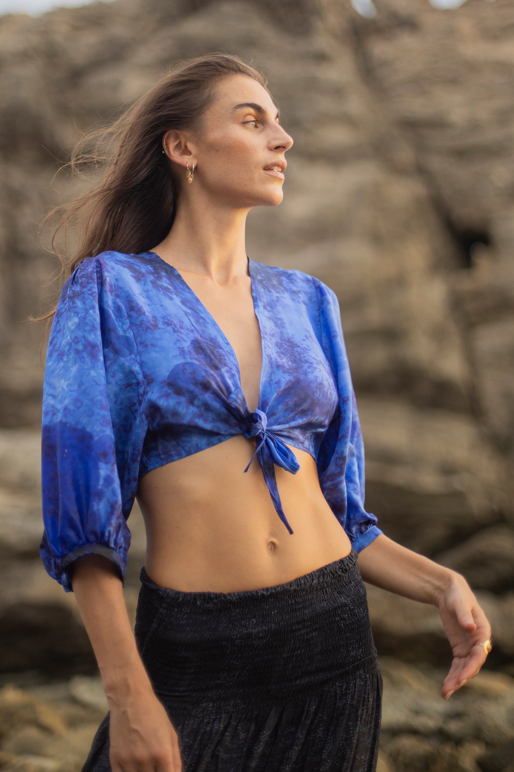 Bolero in Jaipur Blue Tie-Dye Print Silk