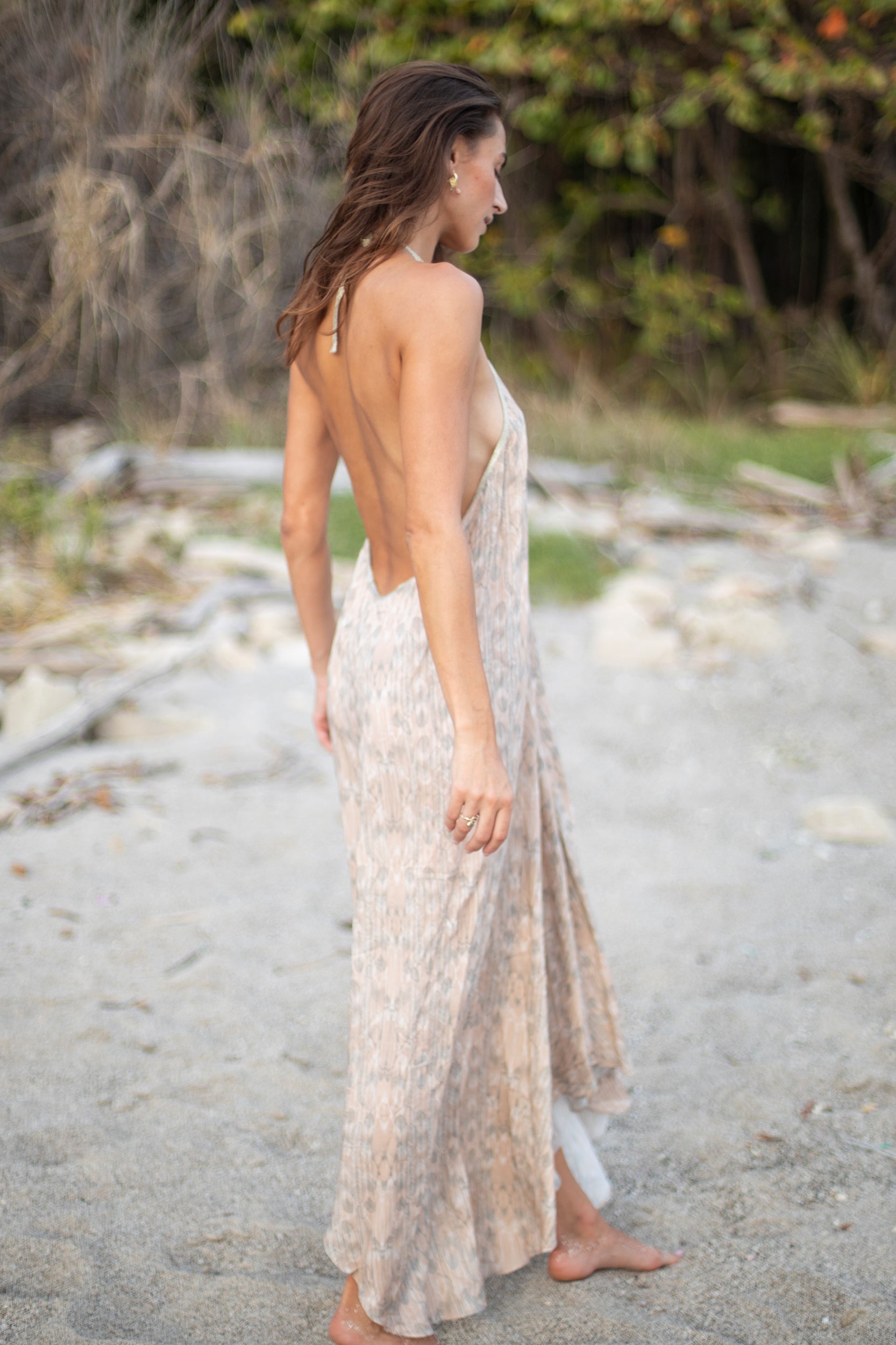 Rhodes Dress in Sand Bali Feather Print