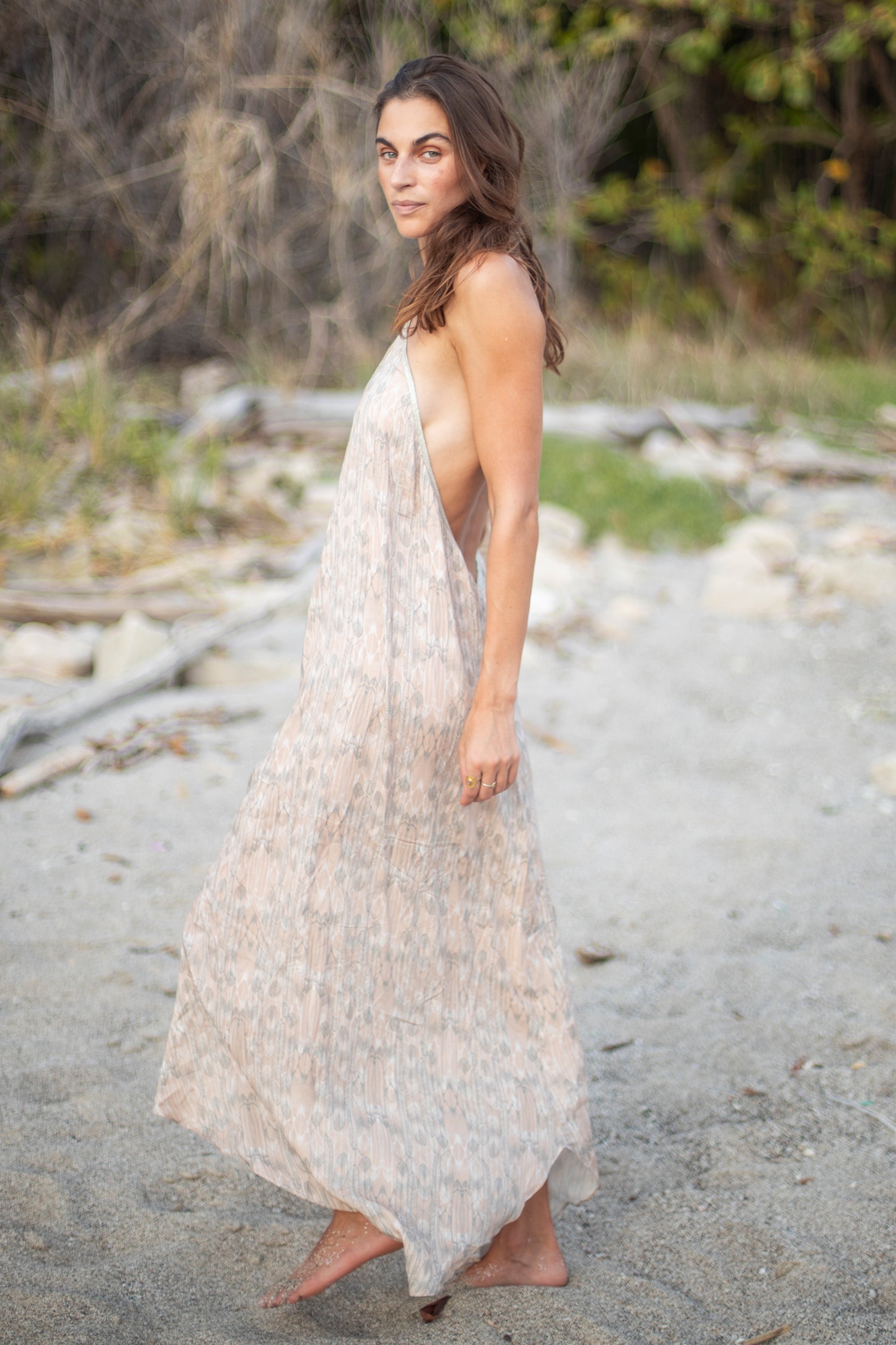 Rhodes Dress in Sand Bali Feather Print