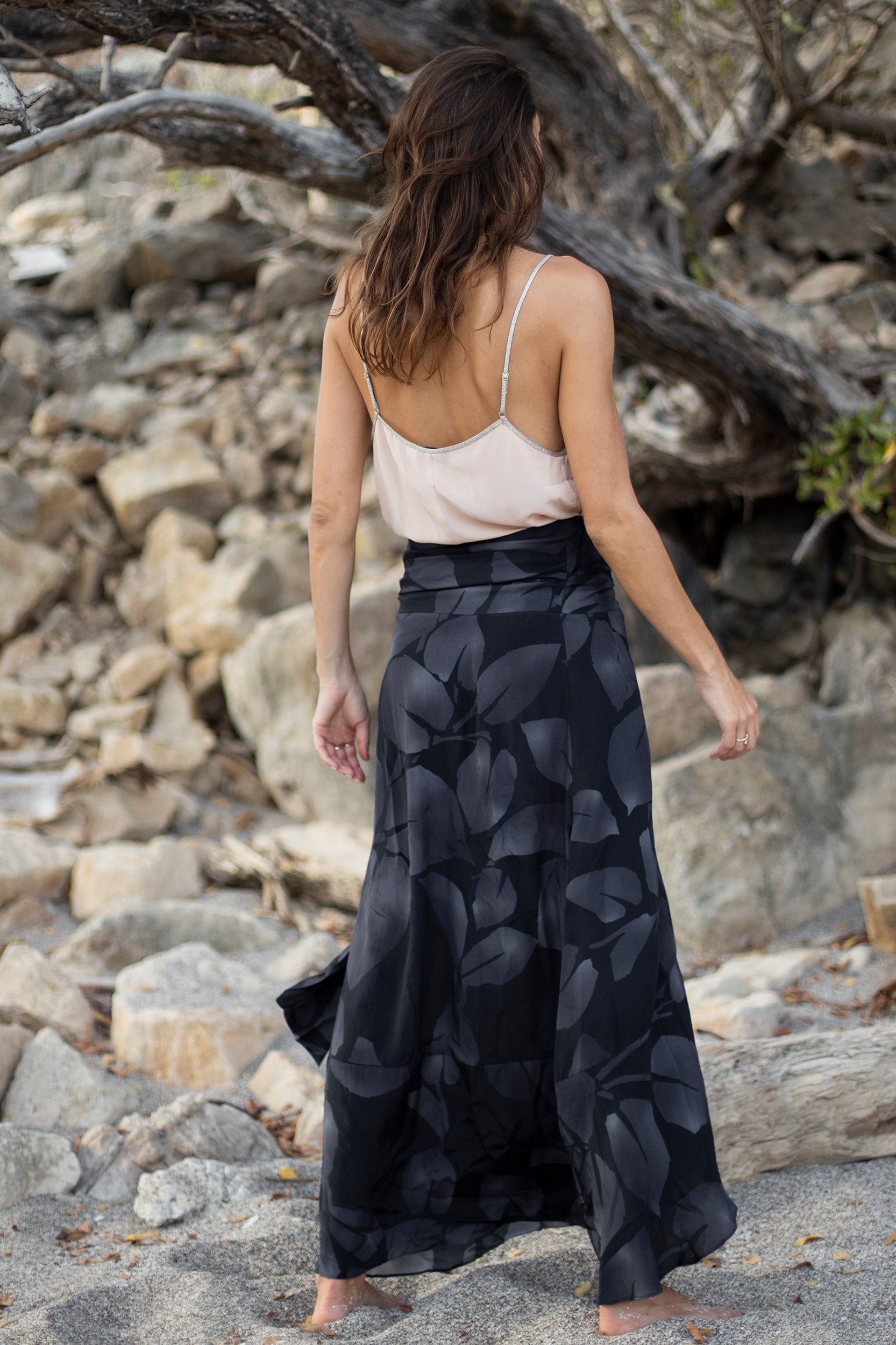 Calypso Skirt in Charcoal Foglia Print