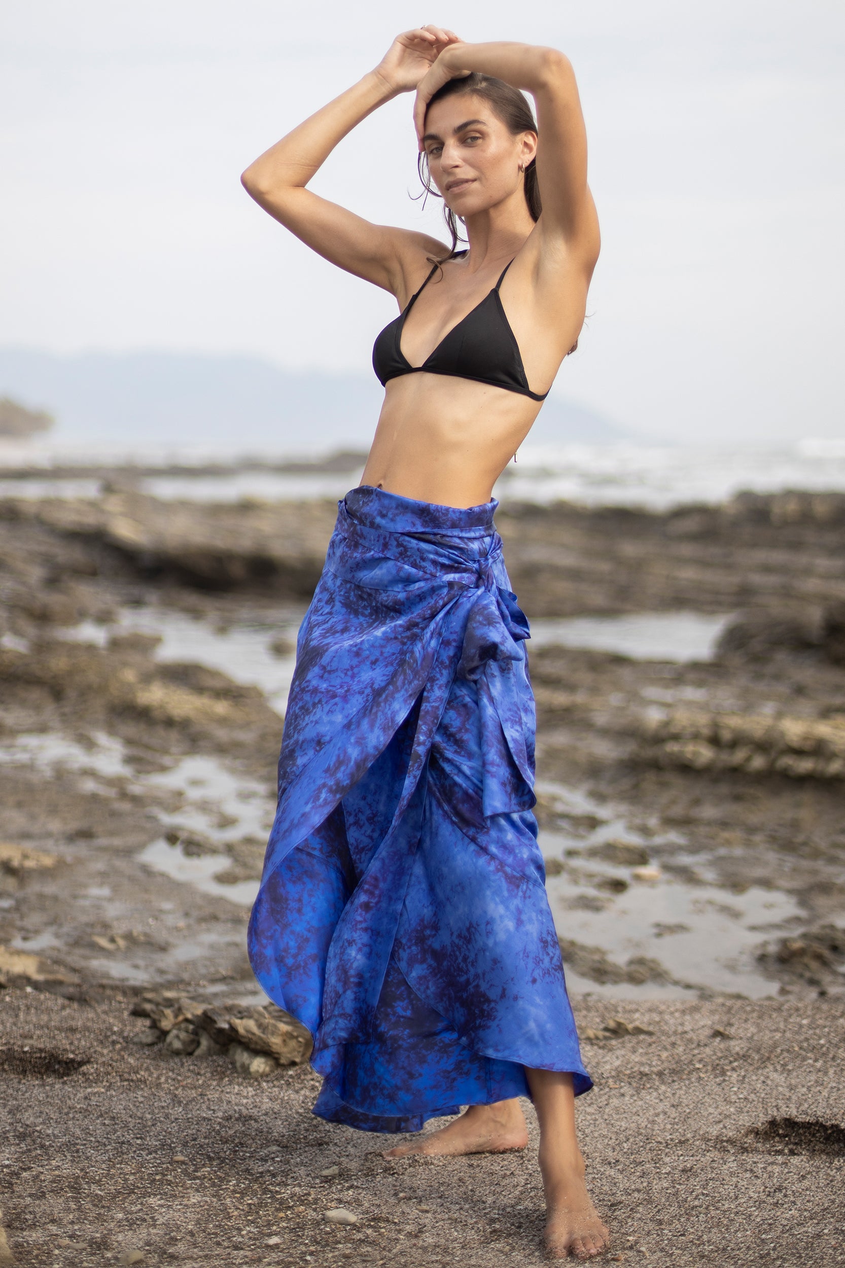 Calypso Skirt in Jaipur Blue Tie-Dye Print Silk
