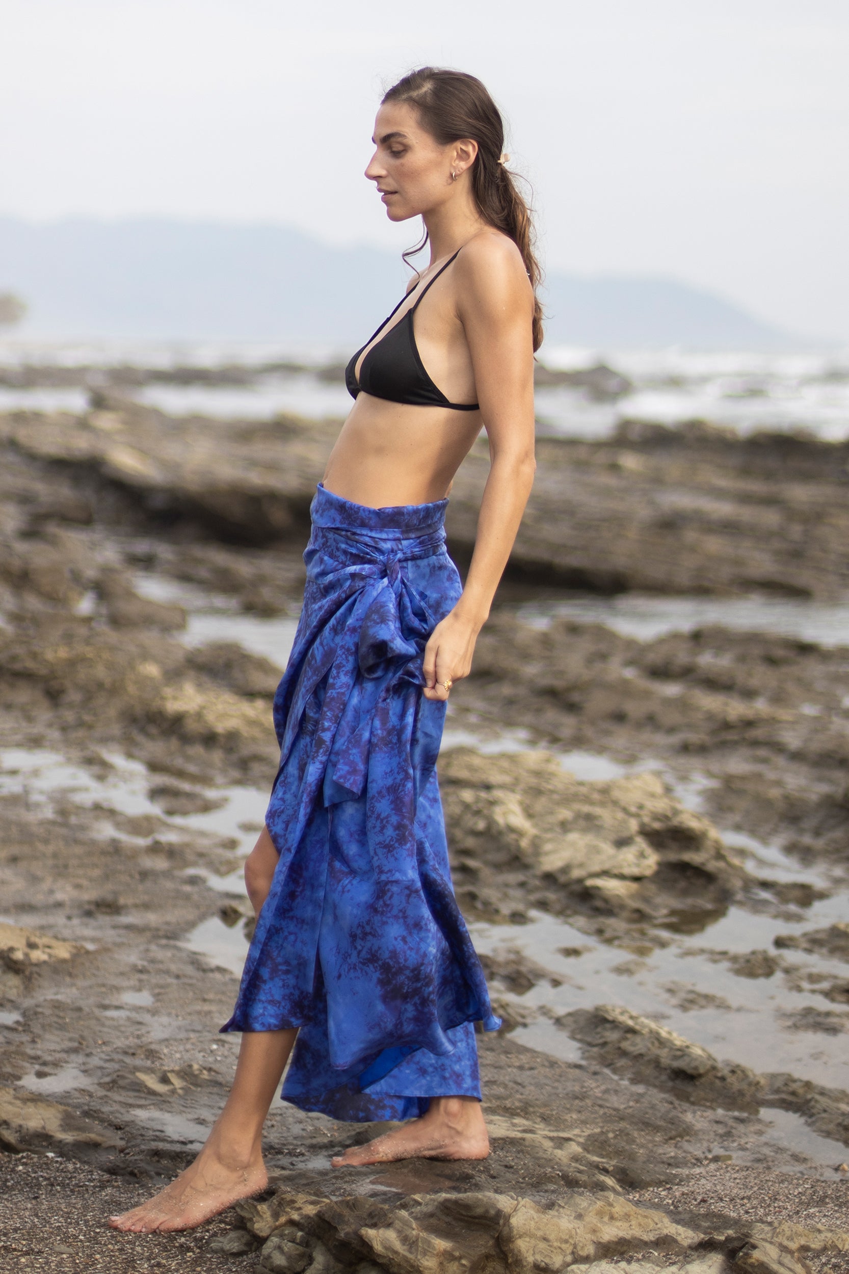 Calypso Skirt in Jaipur Blue Tie-Dye Print Silk