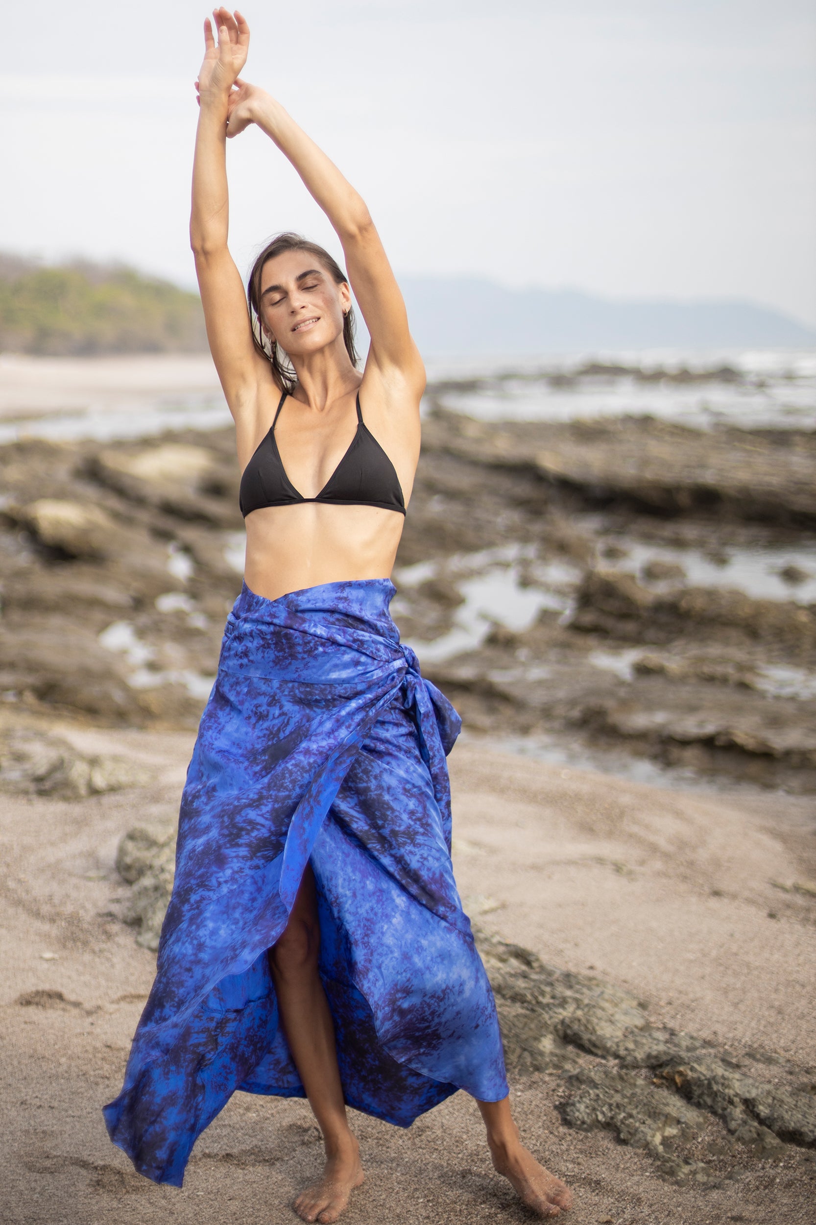Calypso Skirt in Jaipur Blue Tie-Dye Print Silk