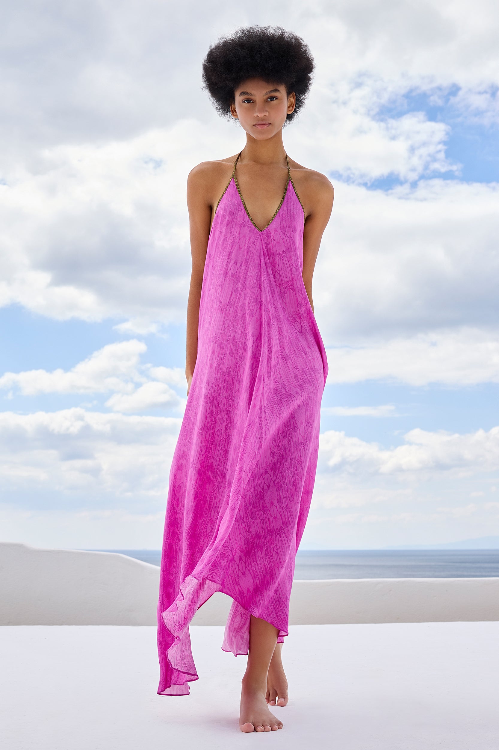 Rhodes Dress in Magenta Feather Print Rhodes Dress in Magenta Feather Print
