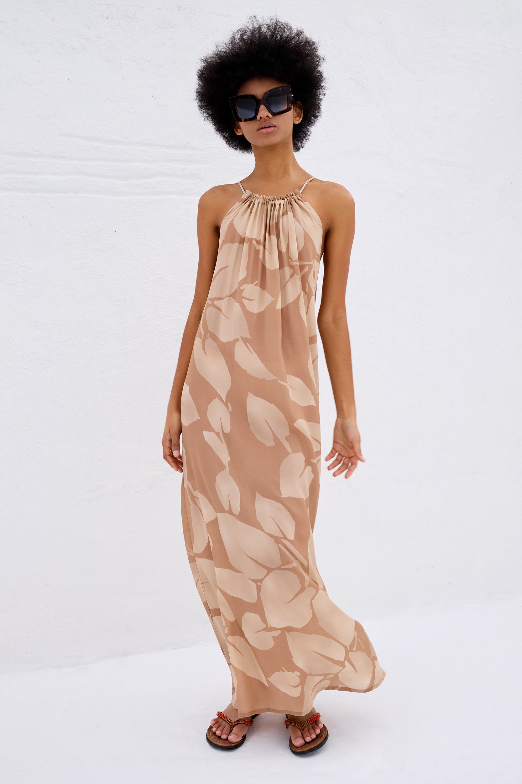 Astrea Dress in Mocha Foglia Print