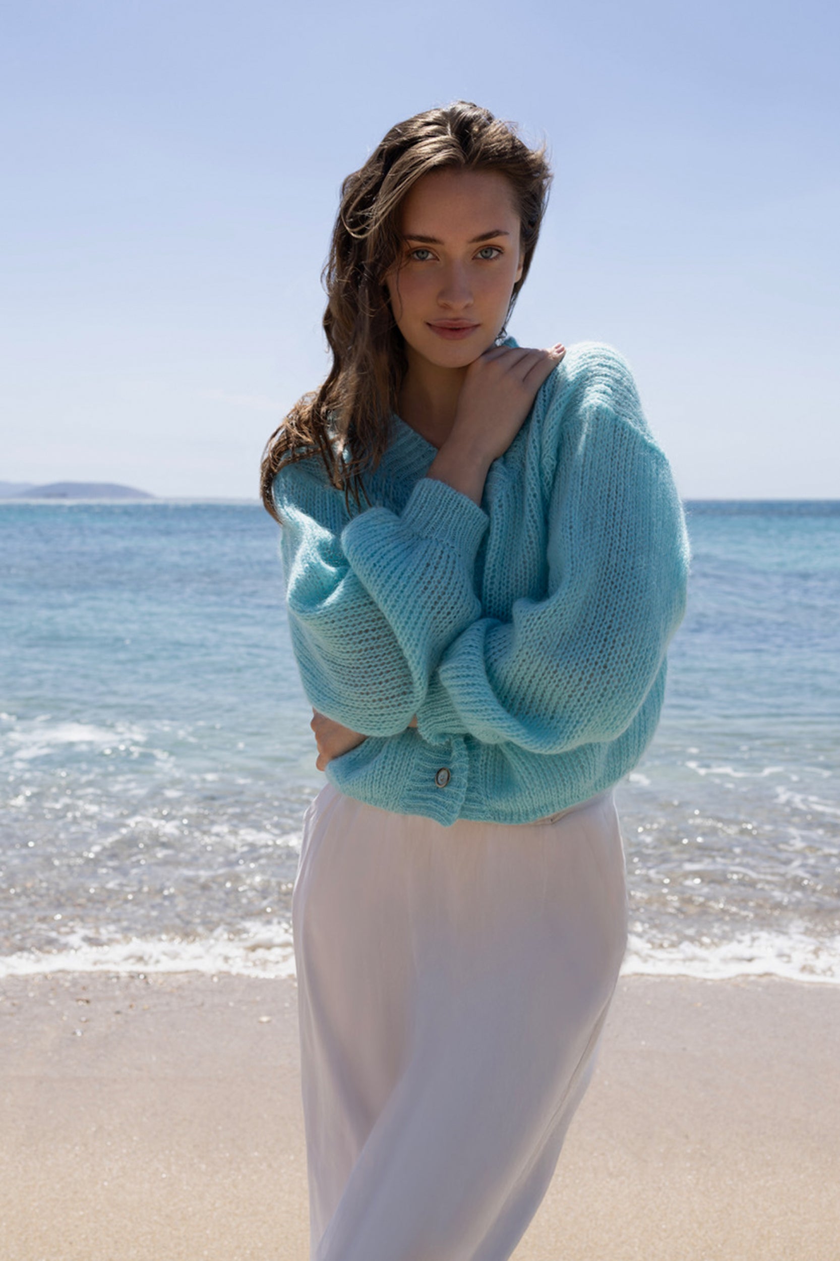 Cropped Cardigan in Caribbean Blue