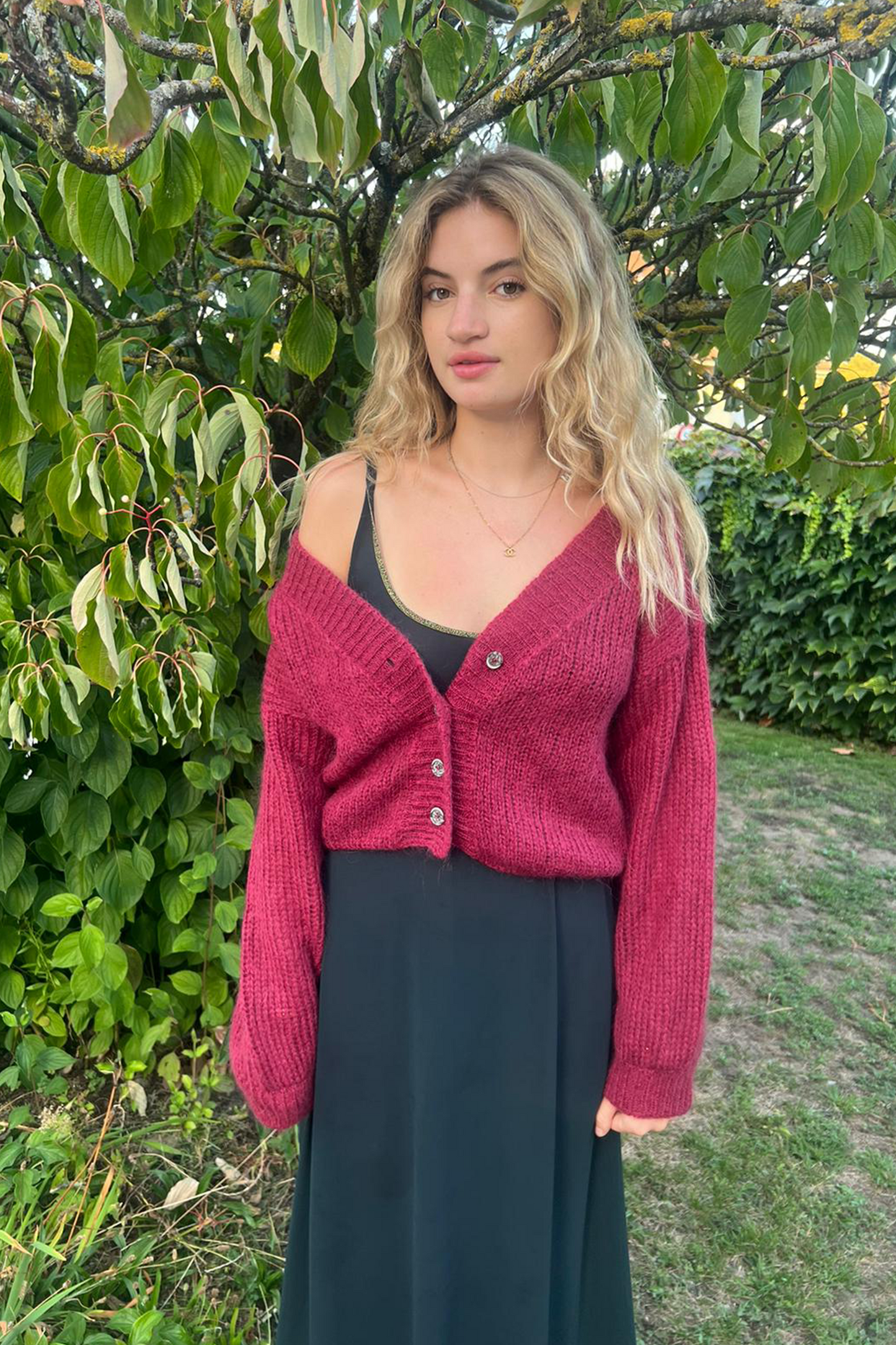 Cropped Cardigan in Cherry
