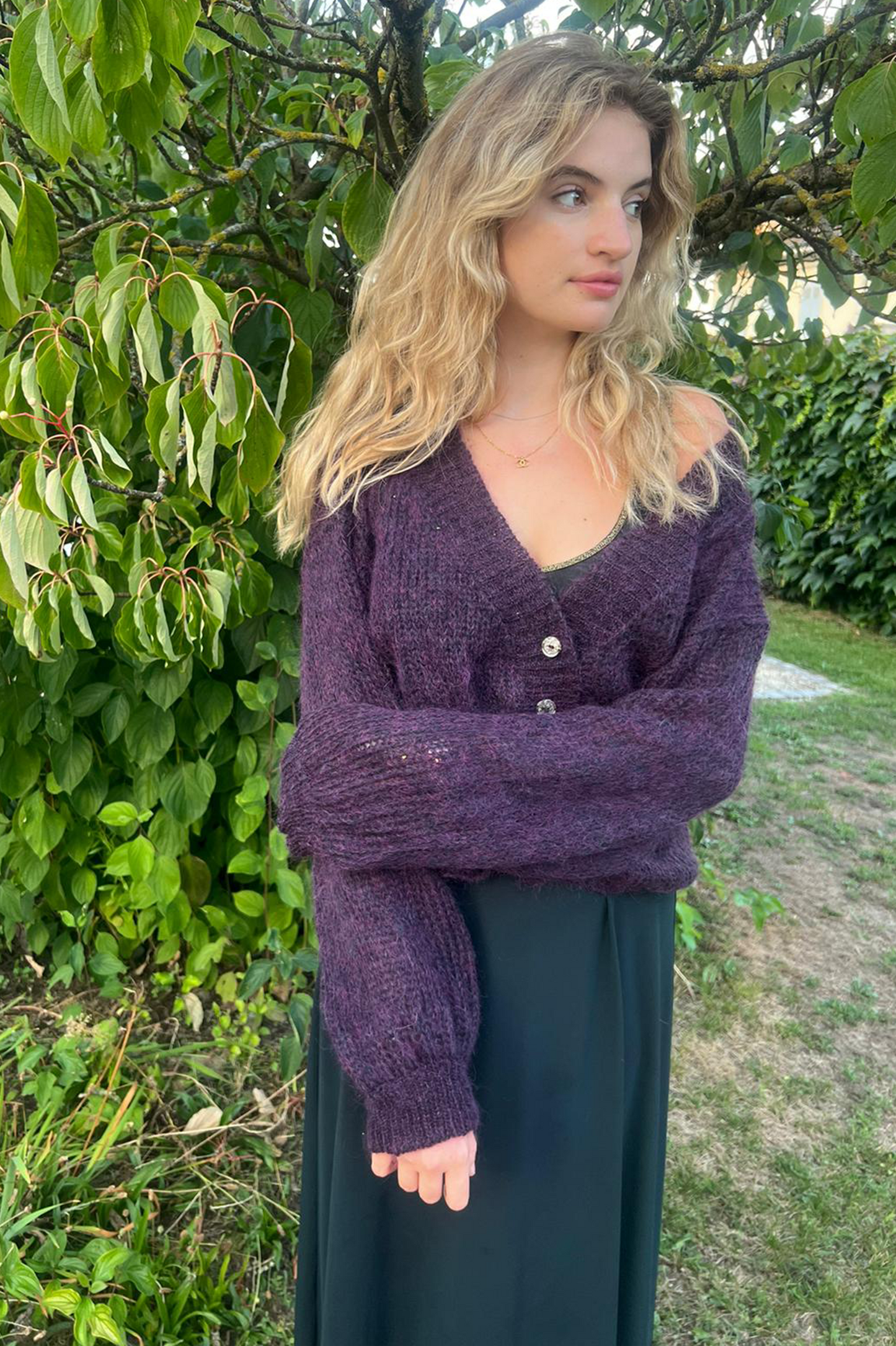 Cropped Cardigan in Elderberry