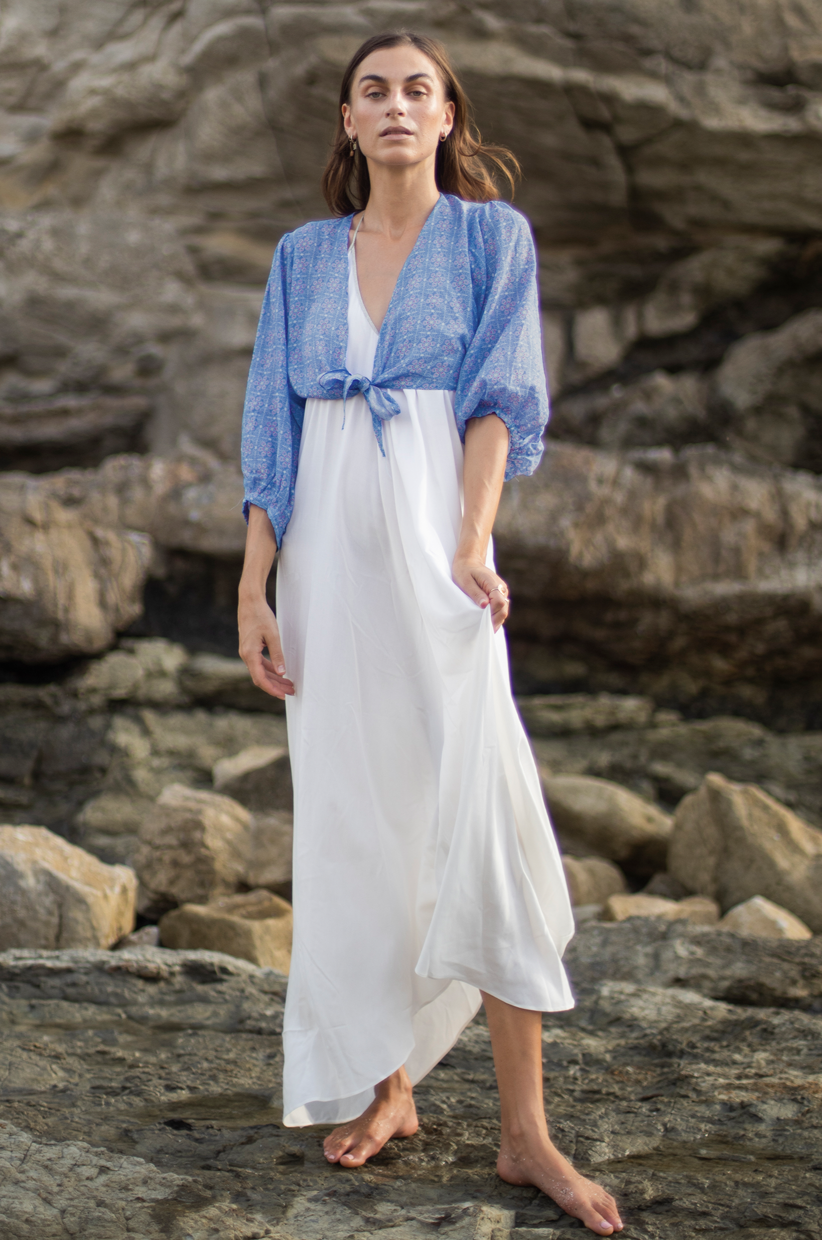 Bolero in Cornflower Blue Vintage Petal Print