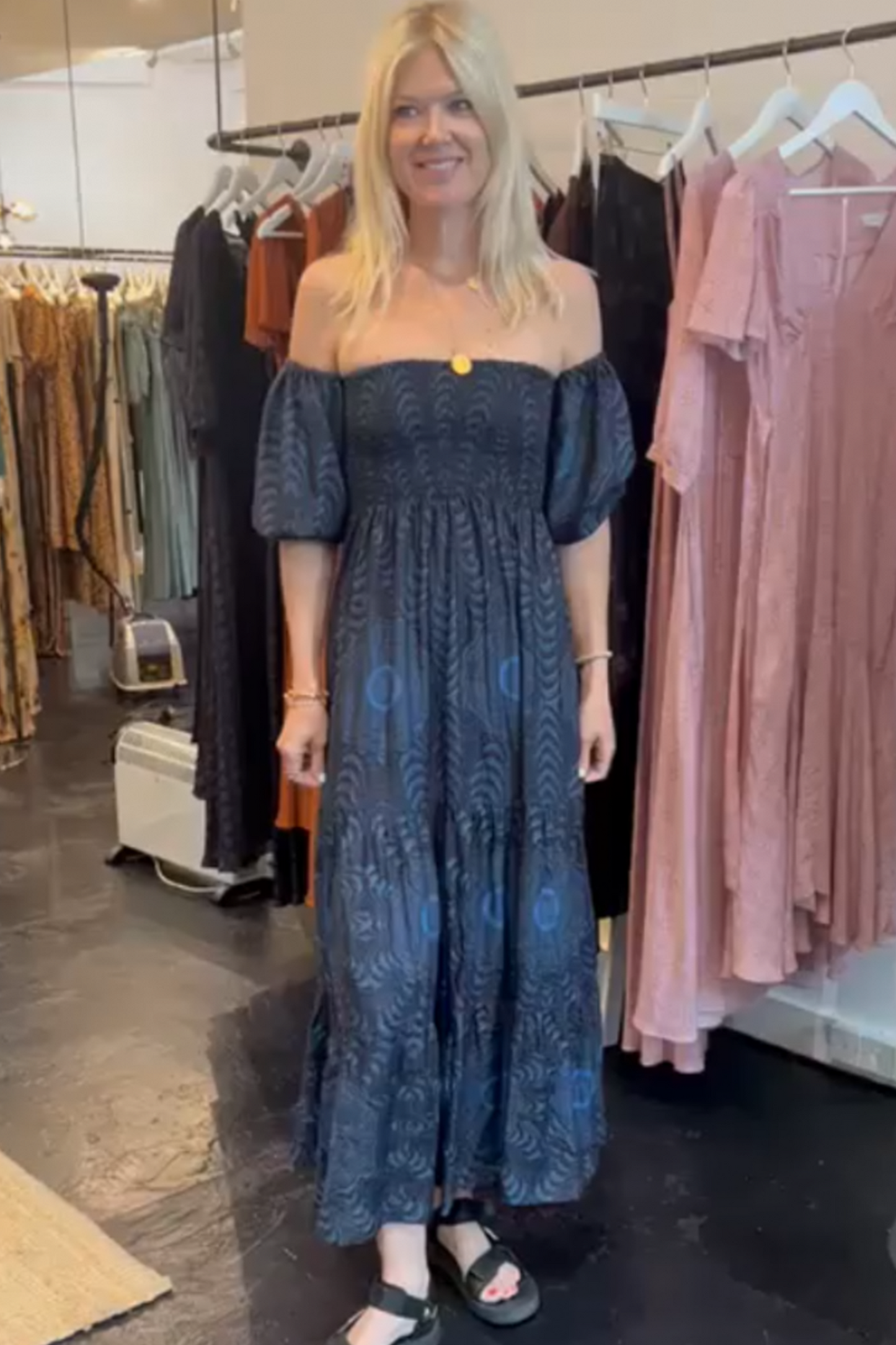 Helena in African Peacock Print in Midnight Blue