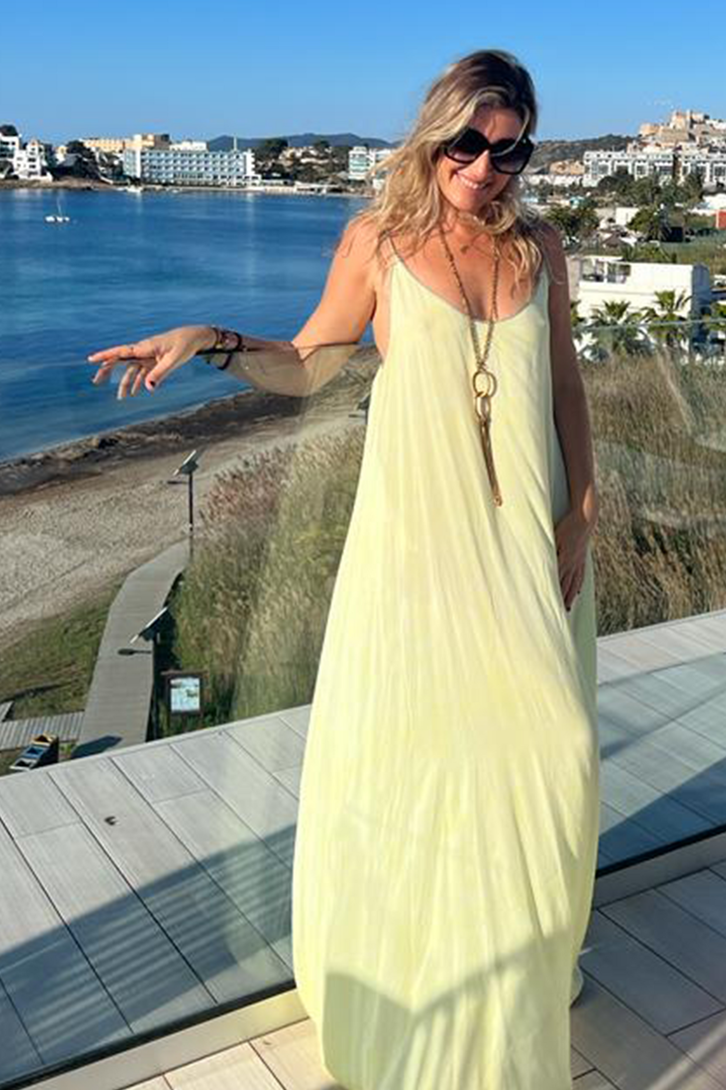Hestia in Balinese Feather Print in Pale Lemon