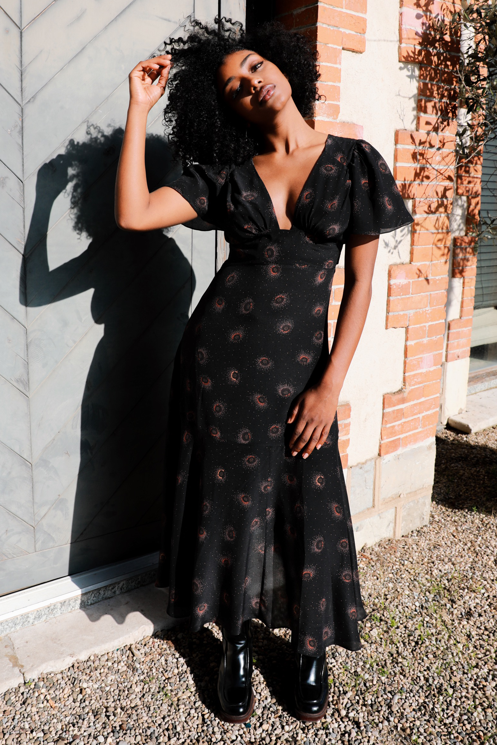 Iris Dress in Chocolate Medusa Print