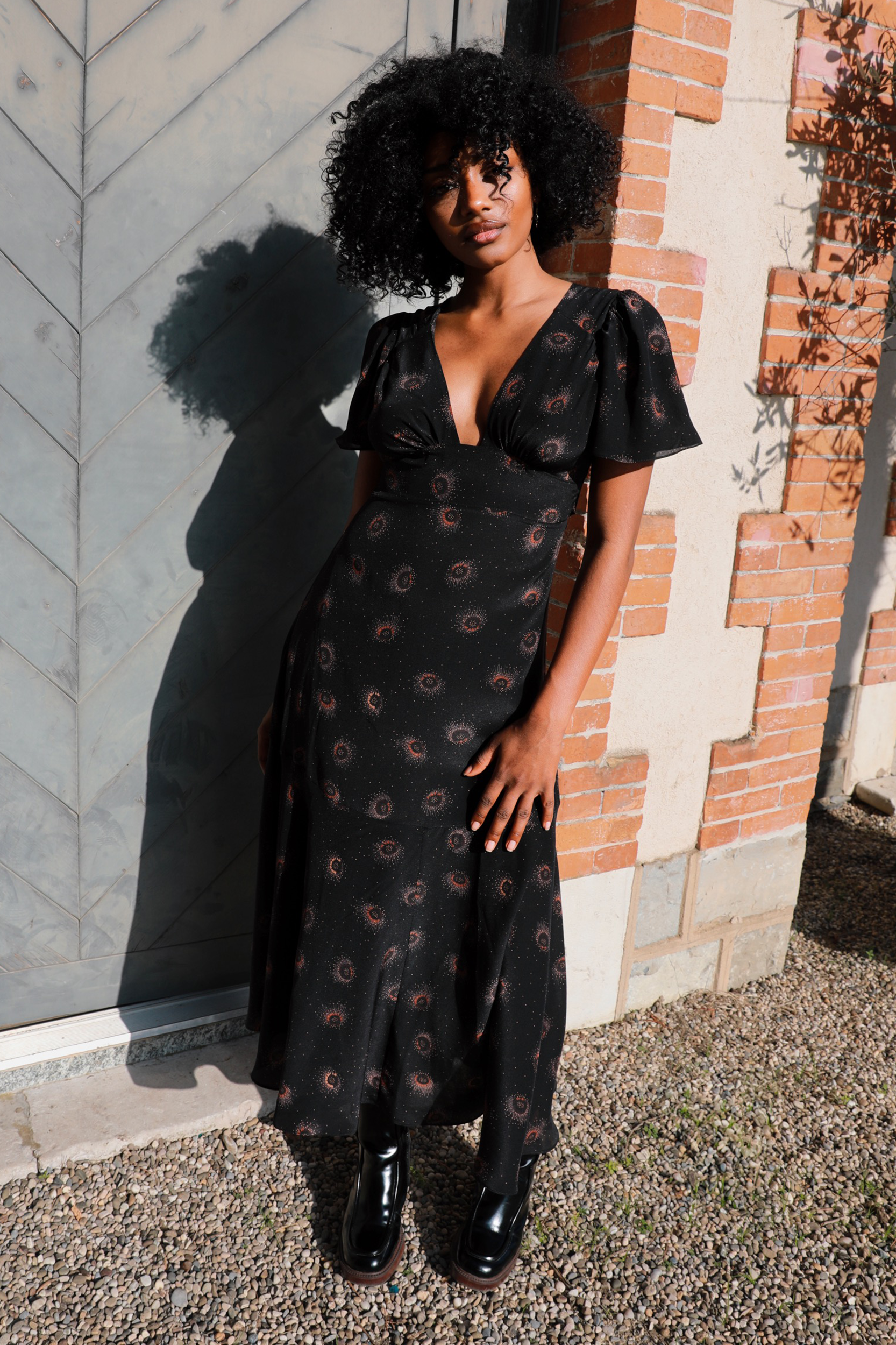 Iris Dress in Chocolate Medusa Print