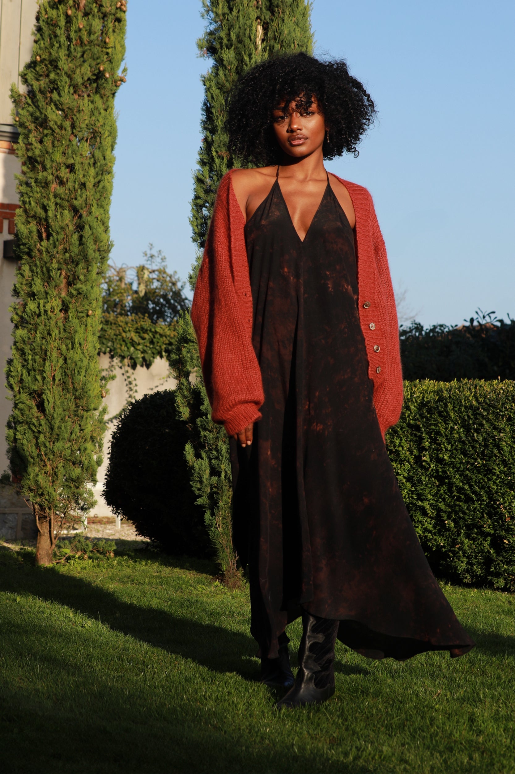 Rhodes Dress in Bitter Chocolate Tie-Dye