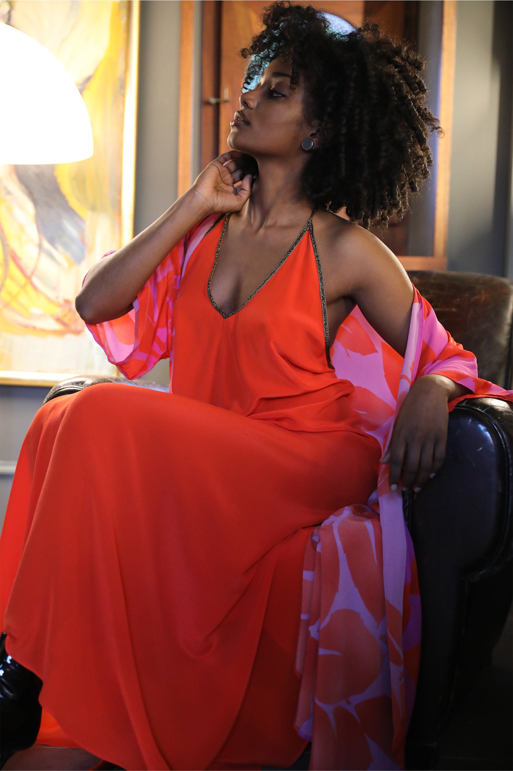 Hera Kimono in Magenta Foglia Print