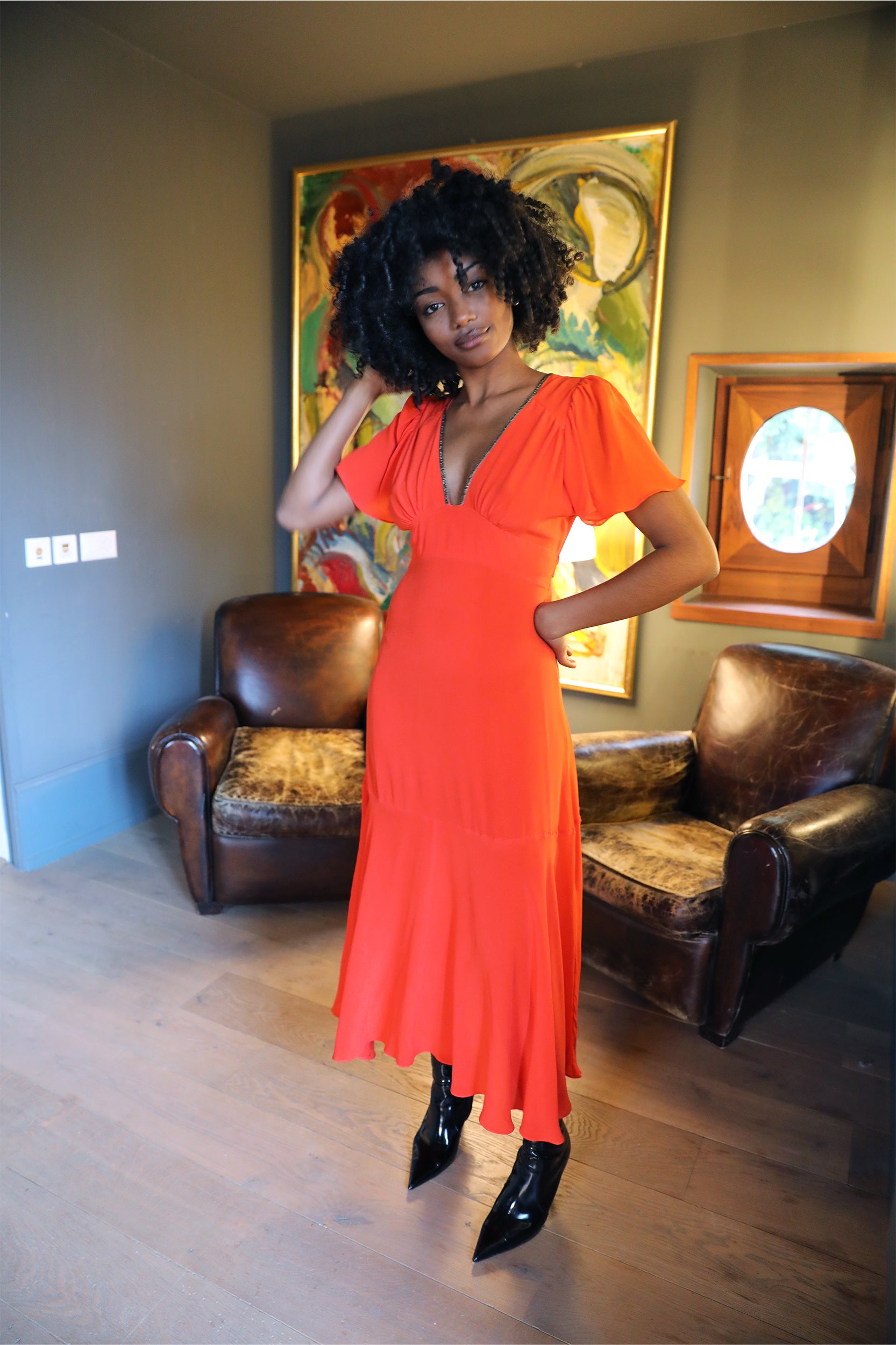 Iris Dress in Fire Red