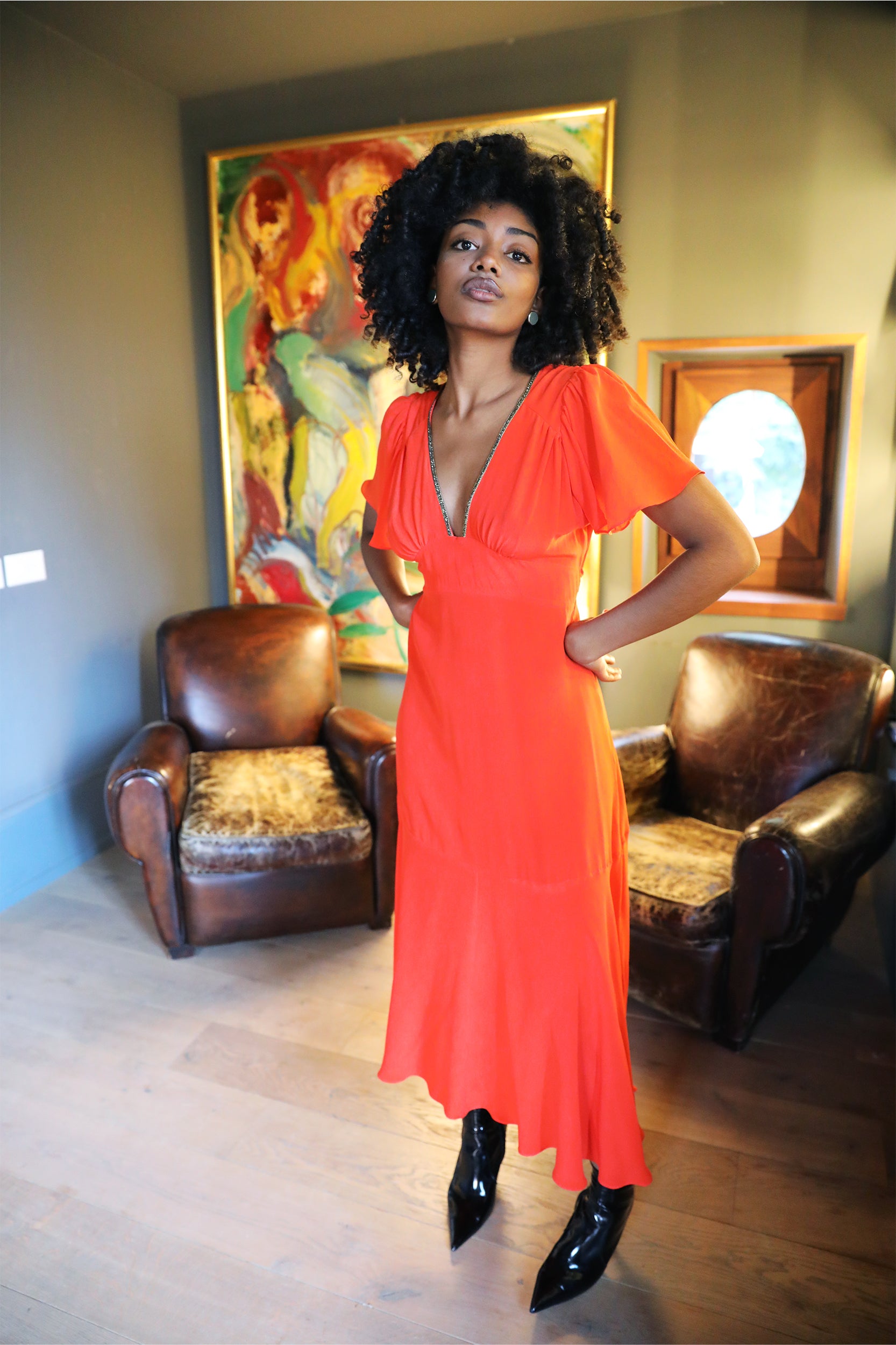 Iris Dress in Fire Red