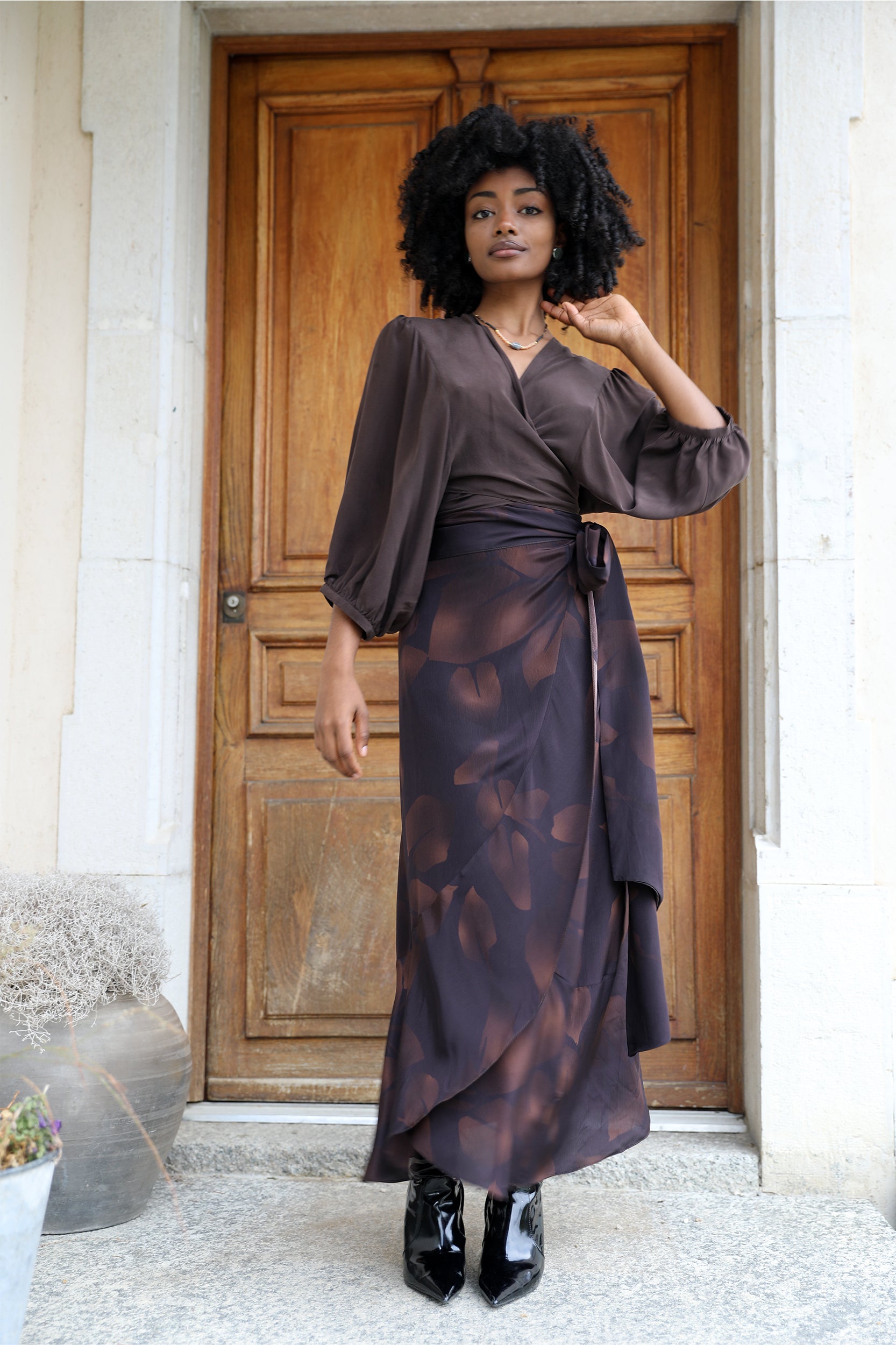 Calypso Skirt in Chocolate Foglia Print