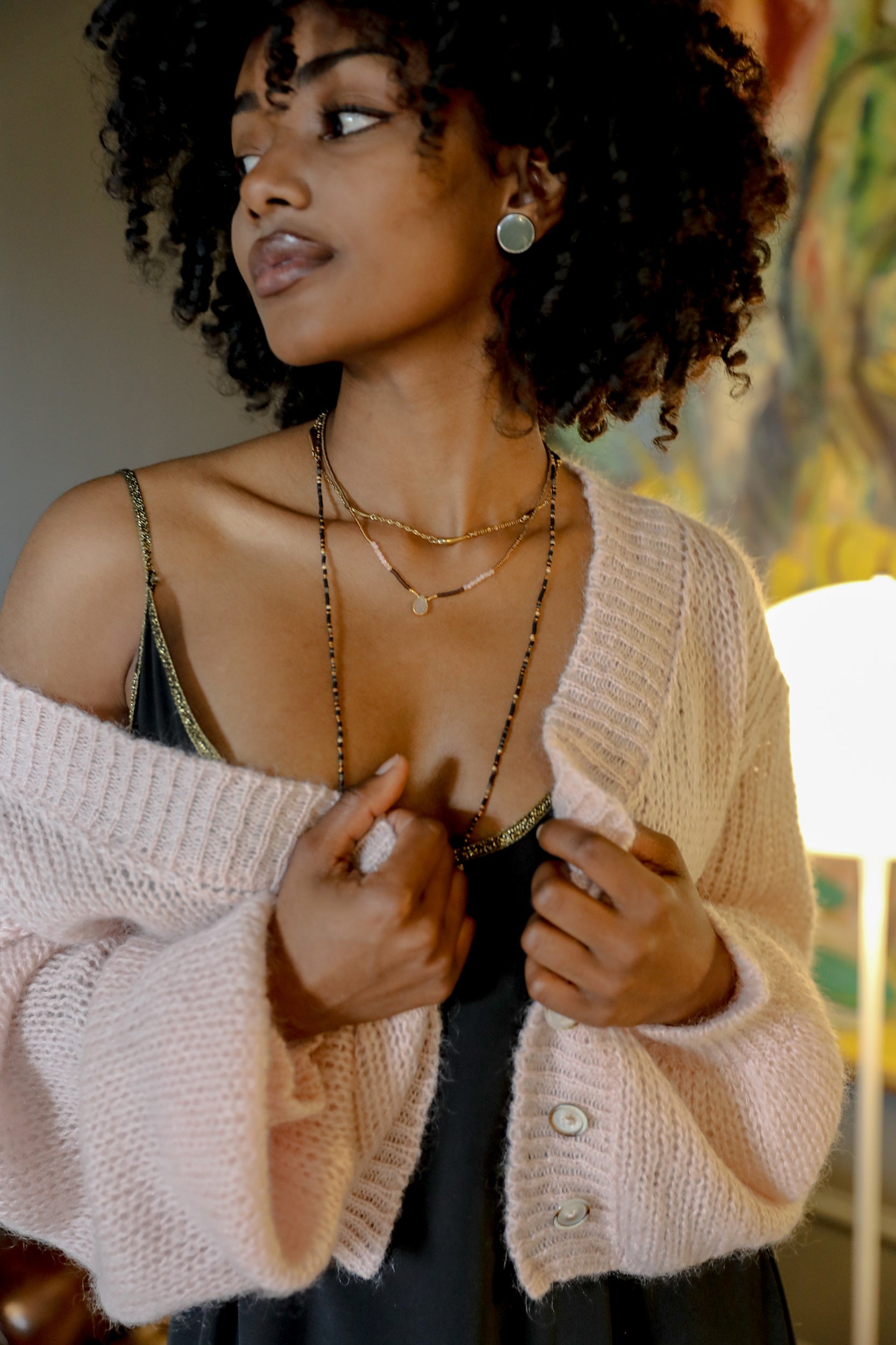 Cropped Cardigan in Blush