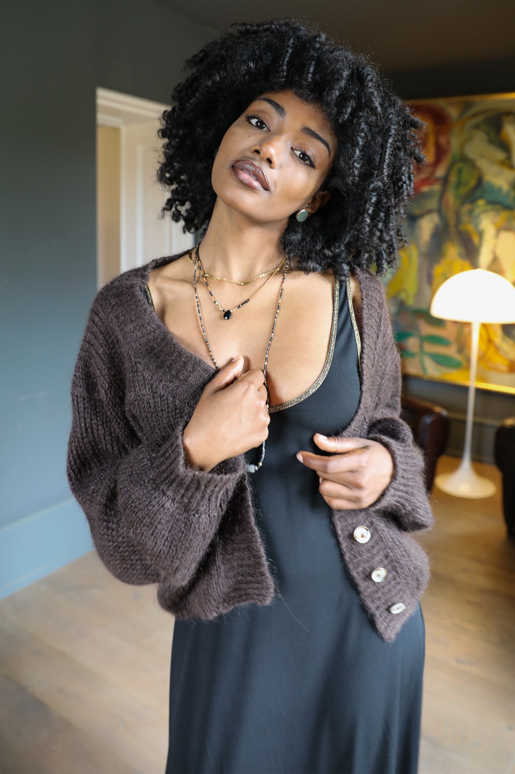 Cropped Cardigan in Chocolate