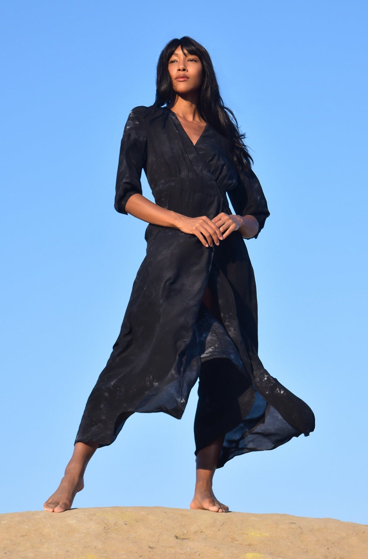Athena Tie-Dye Print Silk in Black