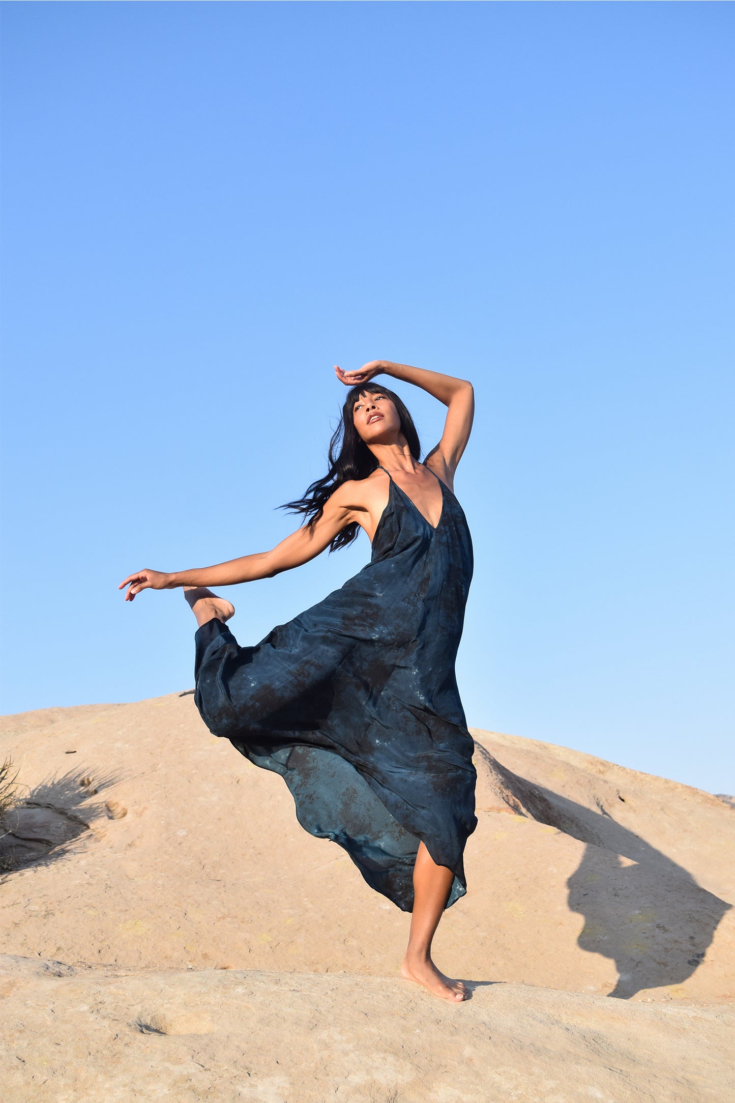 Rhodes in Tie-Dye Silk Print in Midnight