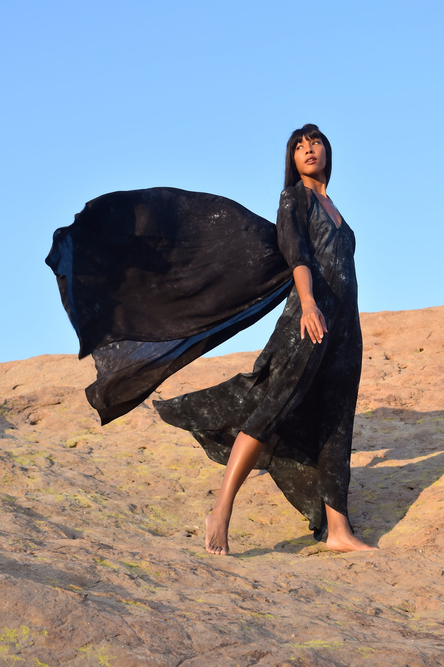 Athena Tie-Dye Print Silk in Black