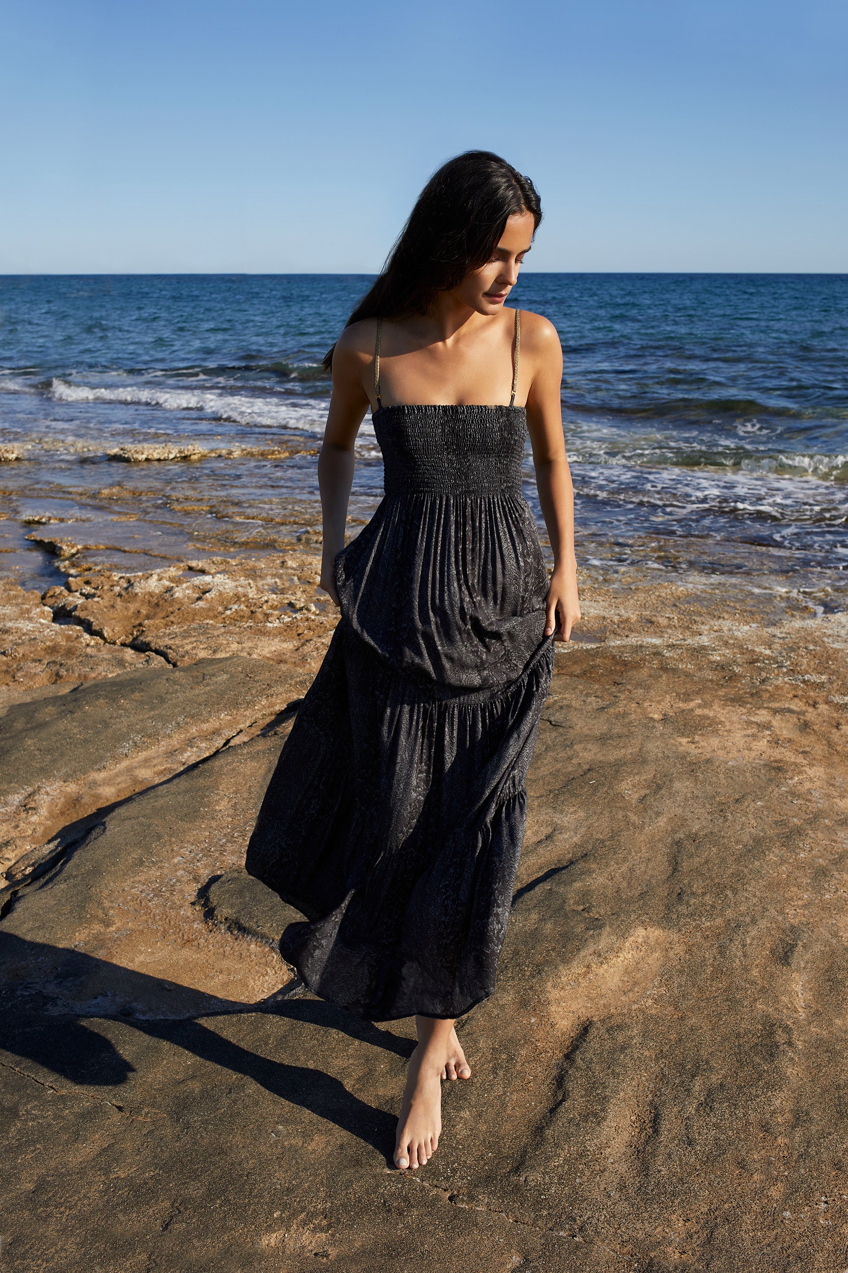 Gaia in Snake Print in Charcoal