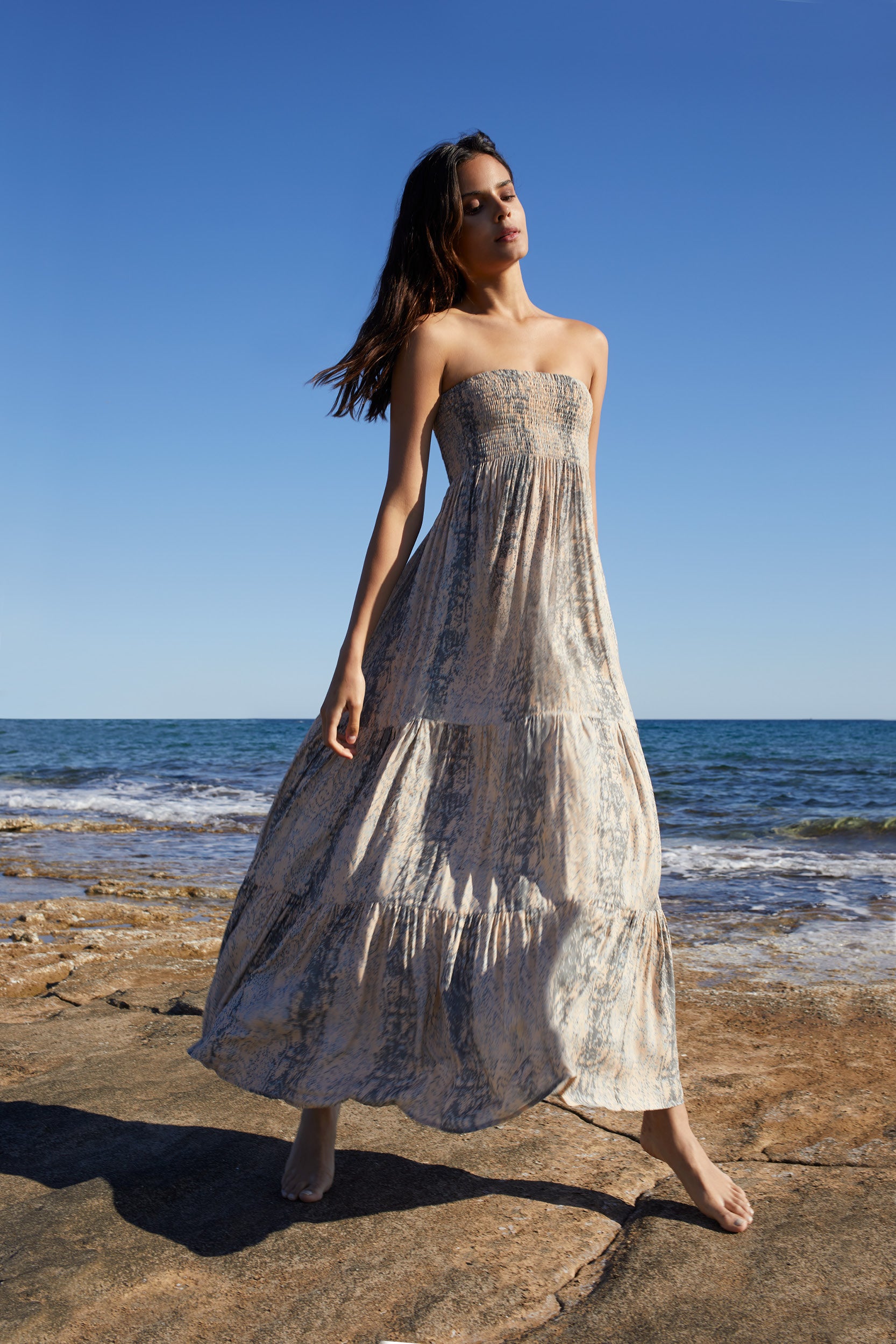 Gaia Dress in Sand Blush Serpentine Print