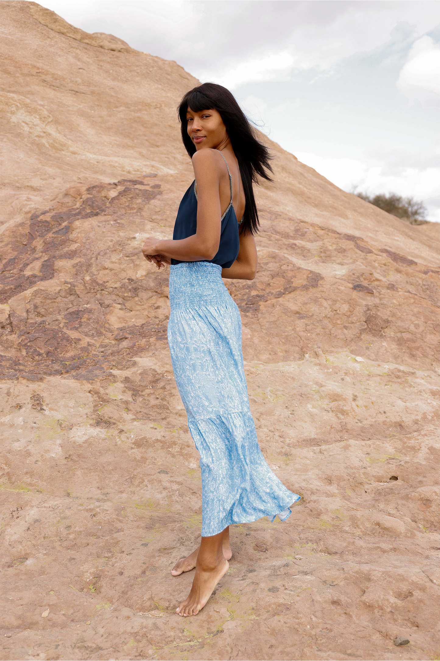Gaia Skirt in Snake Print in Denim Blue