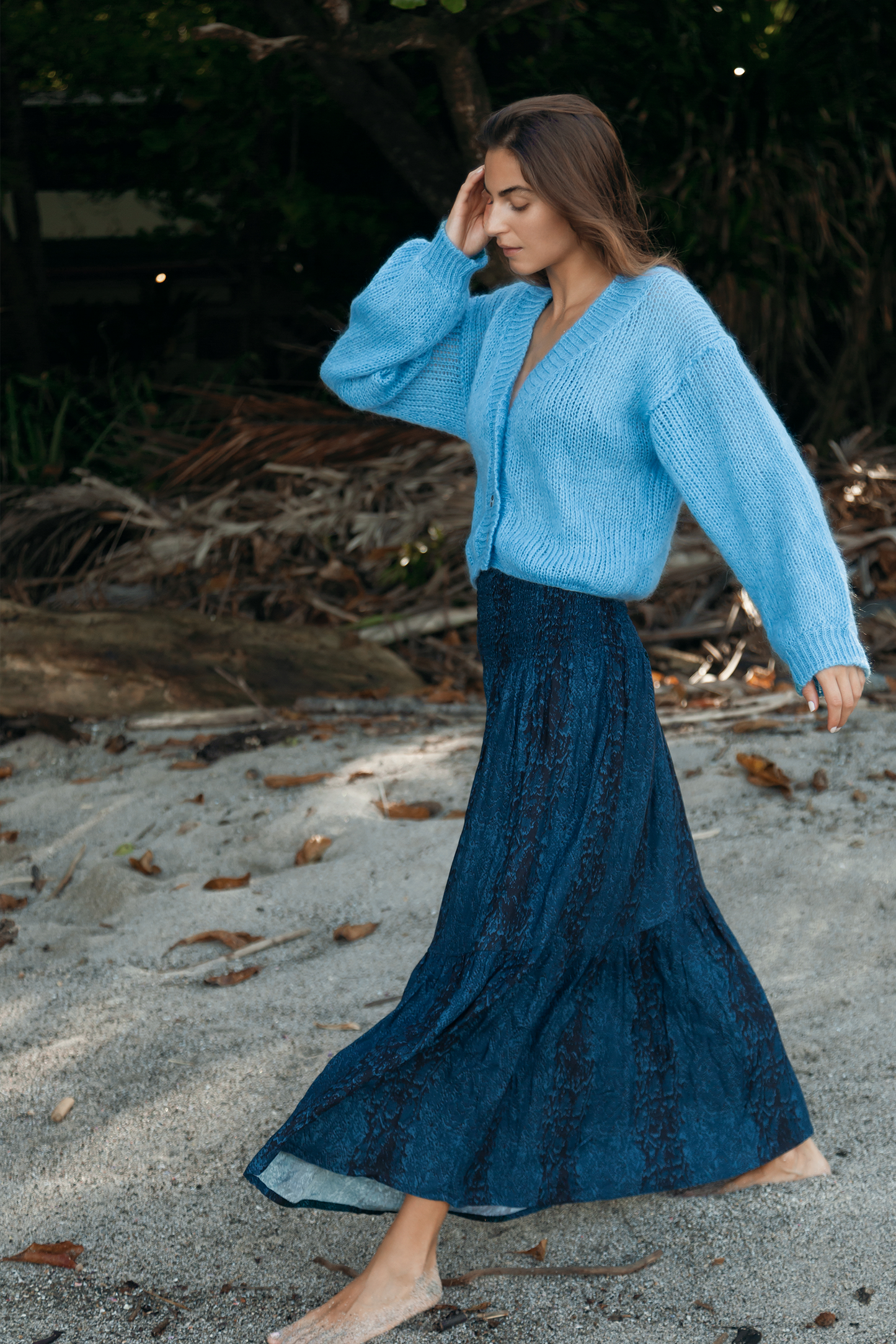 Gaia Skirt in Snake Print in Midnight